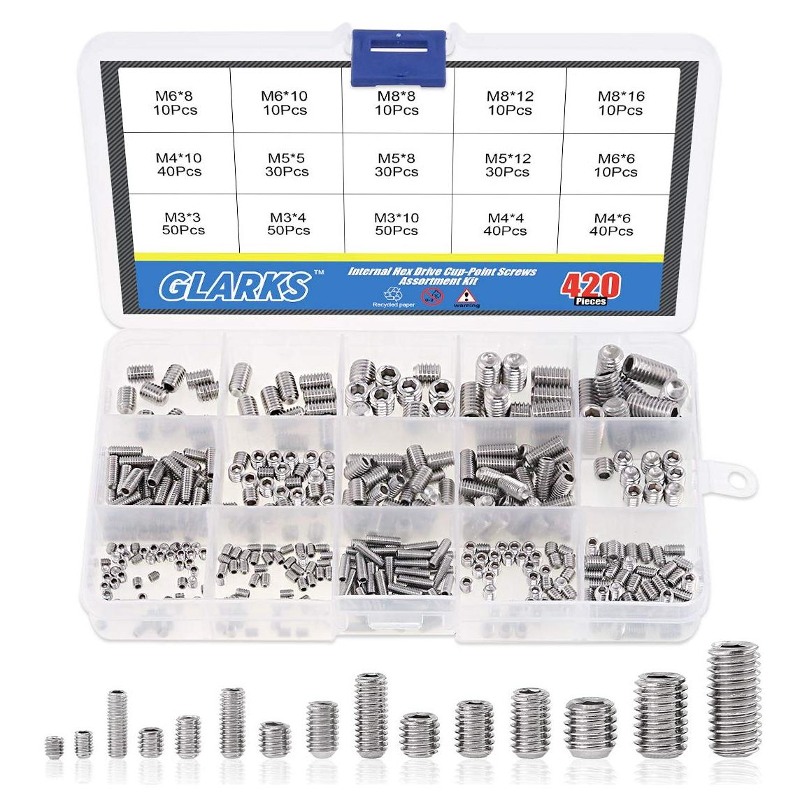Juego de Tornillos Allen Glarks 420Pcs Acero Inoxidable 304