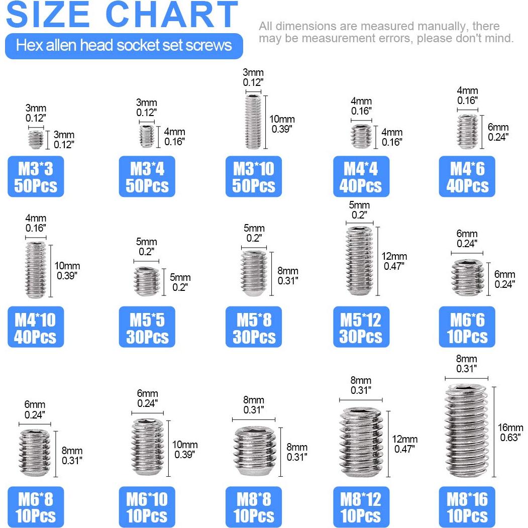 Juego de Tornillos Allen Glarks 420Pcs Acero Inoxidable 304