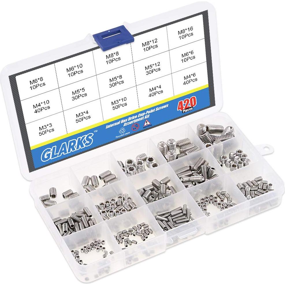 Juego de Tornillos Allen Glarks 420Pcs Acero Inoxidable 304