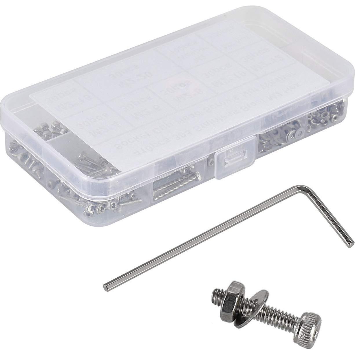 Kit 410 Pcs Tornillos de Cabeza Hexagonal M2 Acero Inoxidable 304