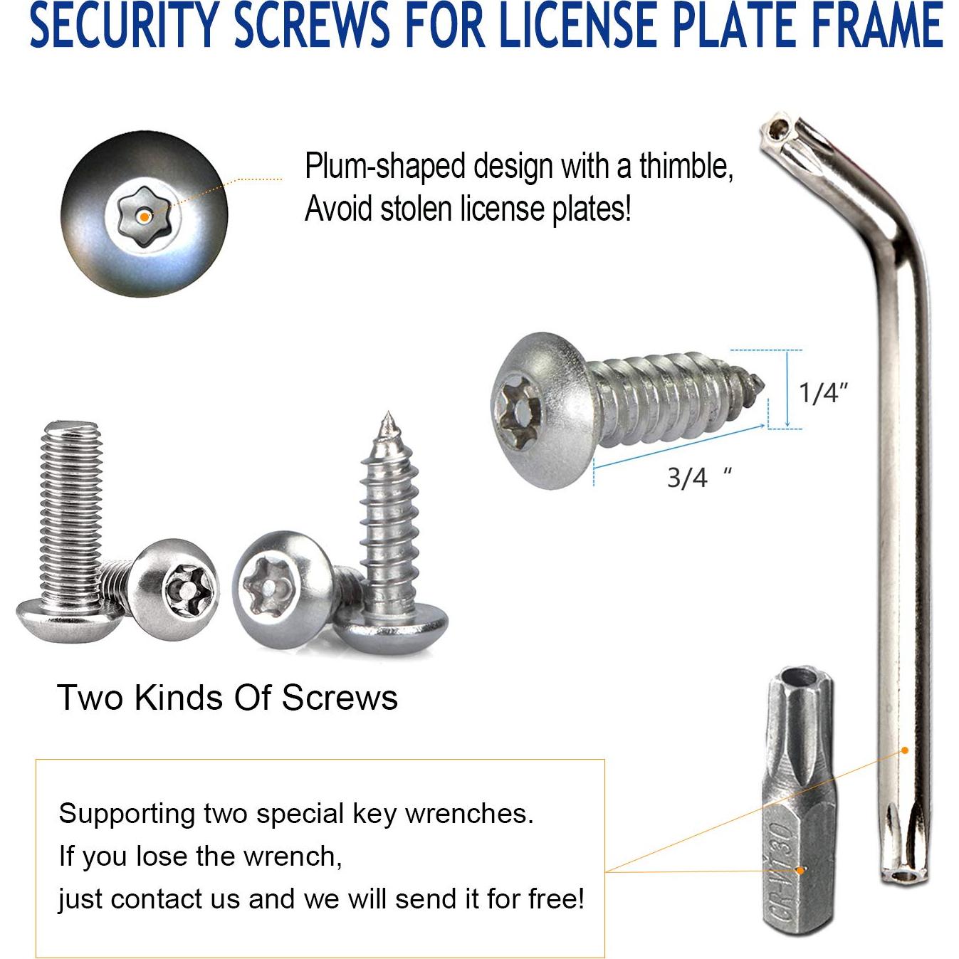 Tornillos Antirrobo QINMAN para Placas de Matrícula M6, Acero Inoxidable