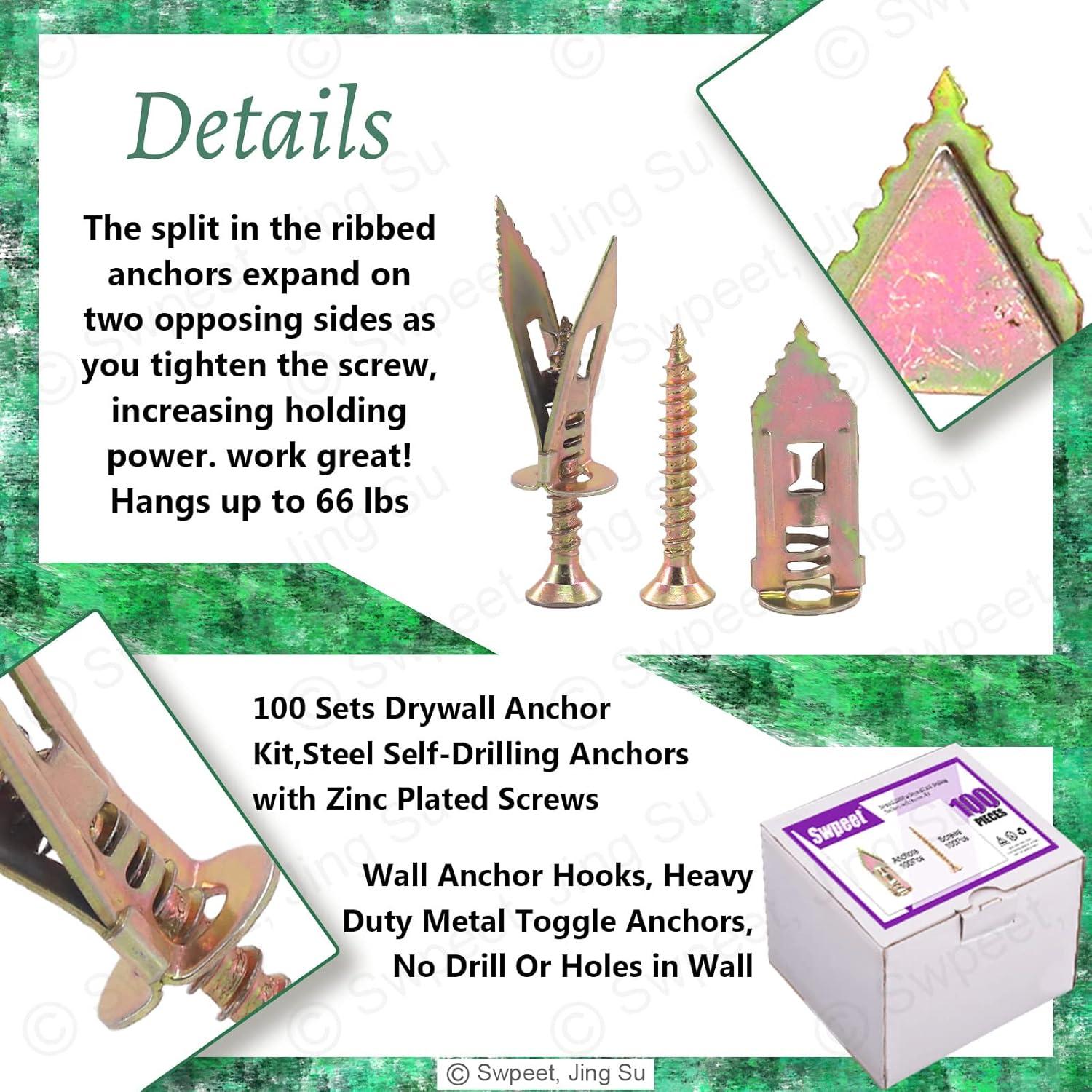 Swpeet Anclajes Autoperforantes para Paneles de Yeso 200Pcs