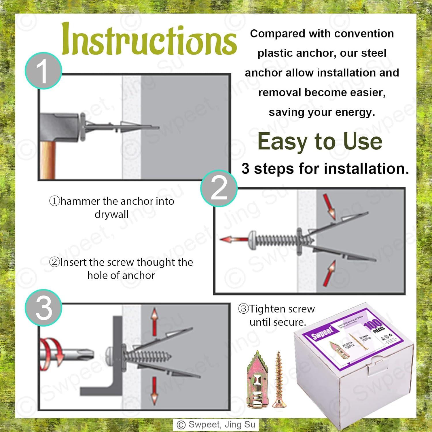 Swpeet Anclajes Autoperforantes para Paneles de Yeso 200Pcs