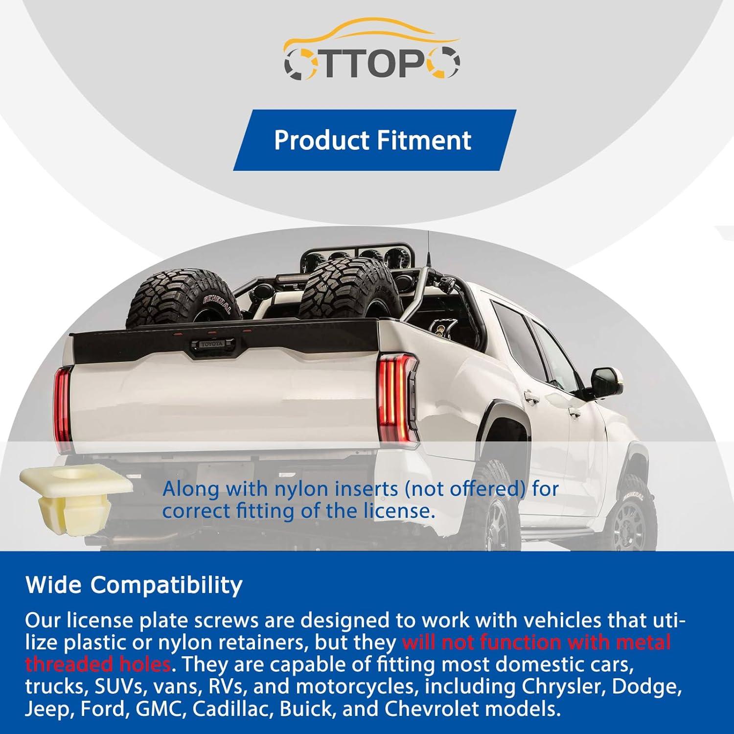 Tornillos de Placa de Licencia OTTOPO Acero Inoxidable 8 Piezas