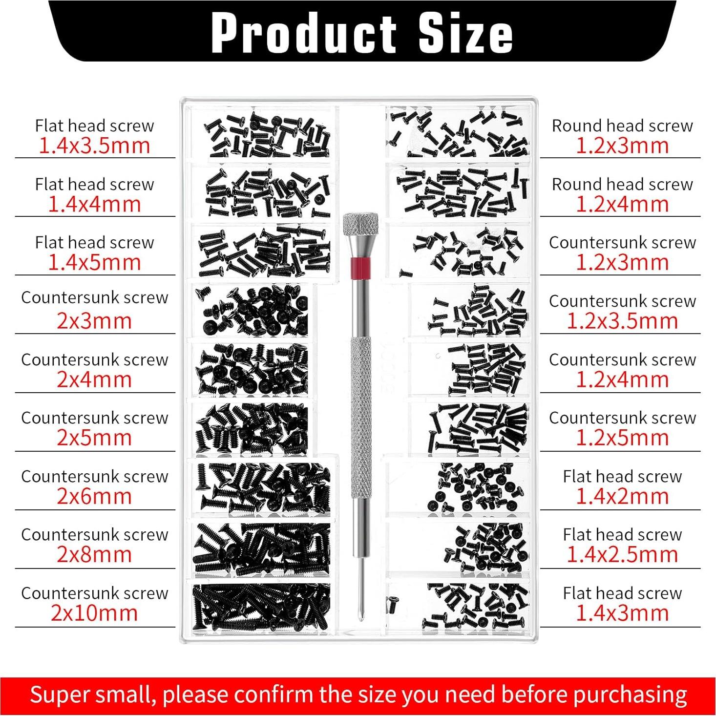 Kit de Tornillos Pequeños Trinkrittey 500 Pcs Negro M1.2-M2.0