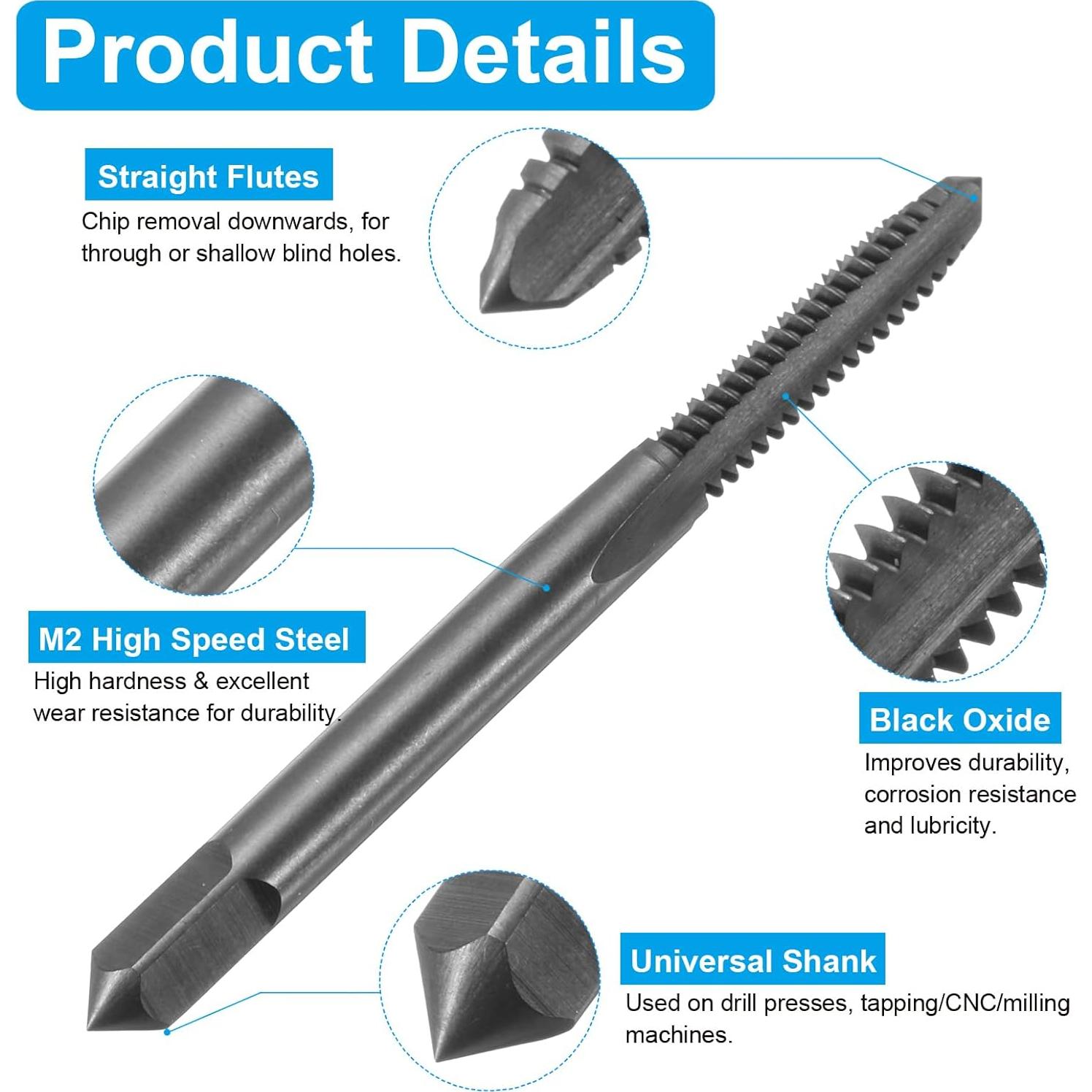 uxcell Tap and Drill Bit Set, 1pcs 3/16-24 UNC Straight Flute Thread Screw Taps & 1pcs 3.7mm Twist Drill Bits, Black Oxide HSS-6542 Tapping Threading Tool Kit