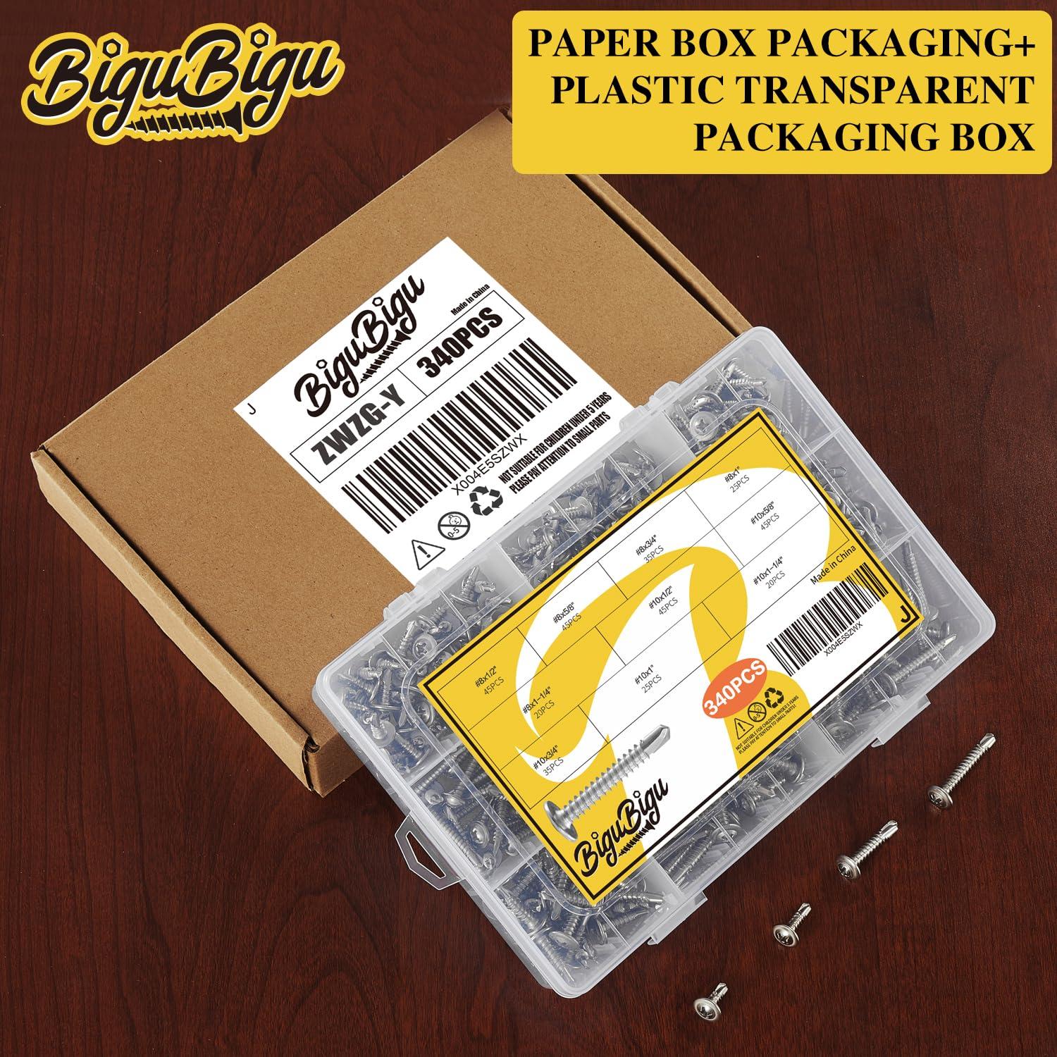 Kit de 340 Tornillos Autoperforantes Acero Inoxidable 410 BIGUBIGU