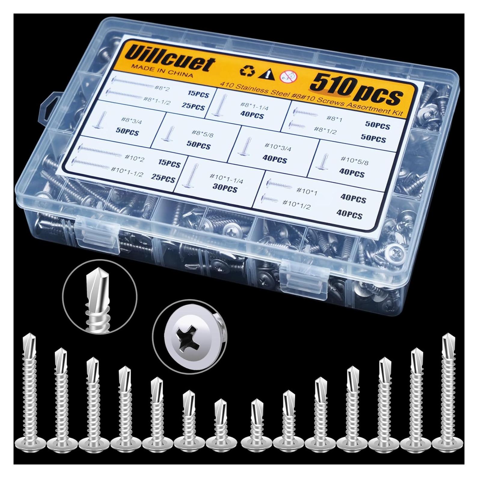 Kit 510 Tornillos Autoperforantes TEK Acero Inoxidable 410