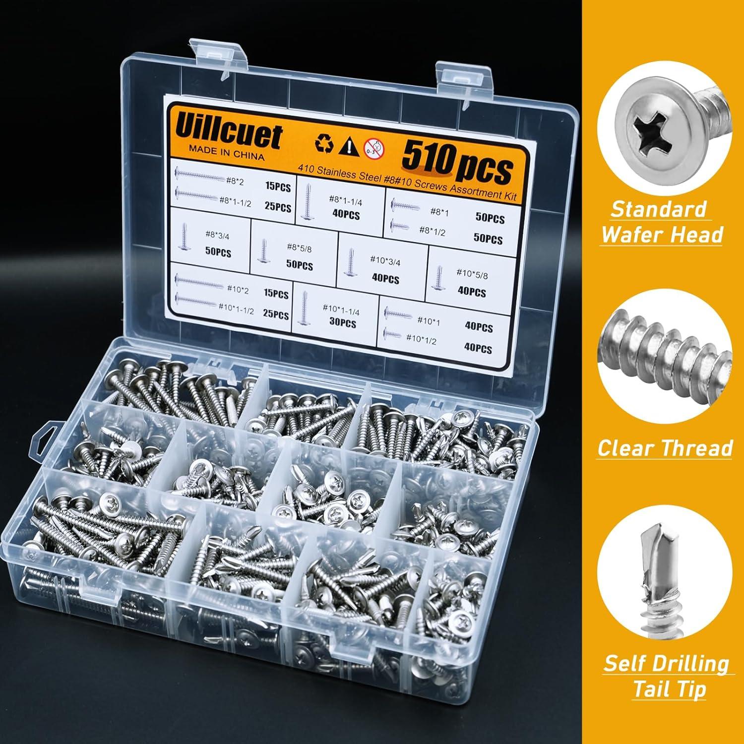 Kit 510 Tornillos Autoperforantes TEK Acero Inoxidable 410