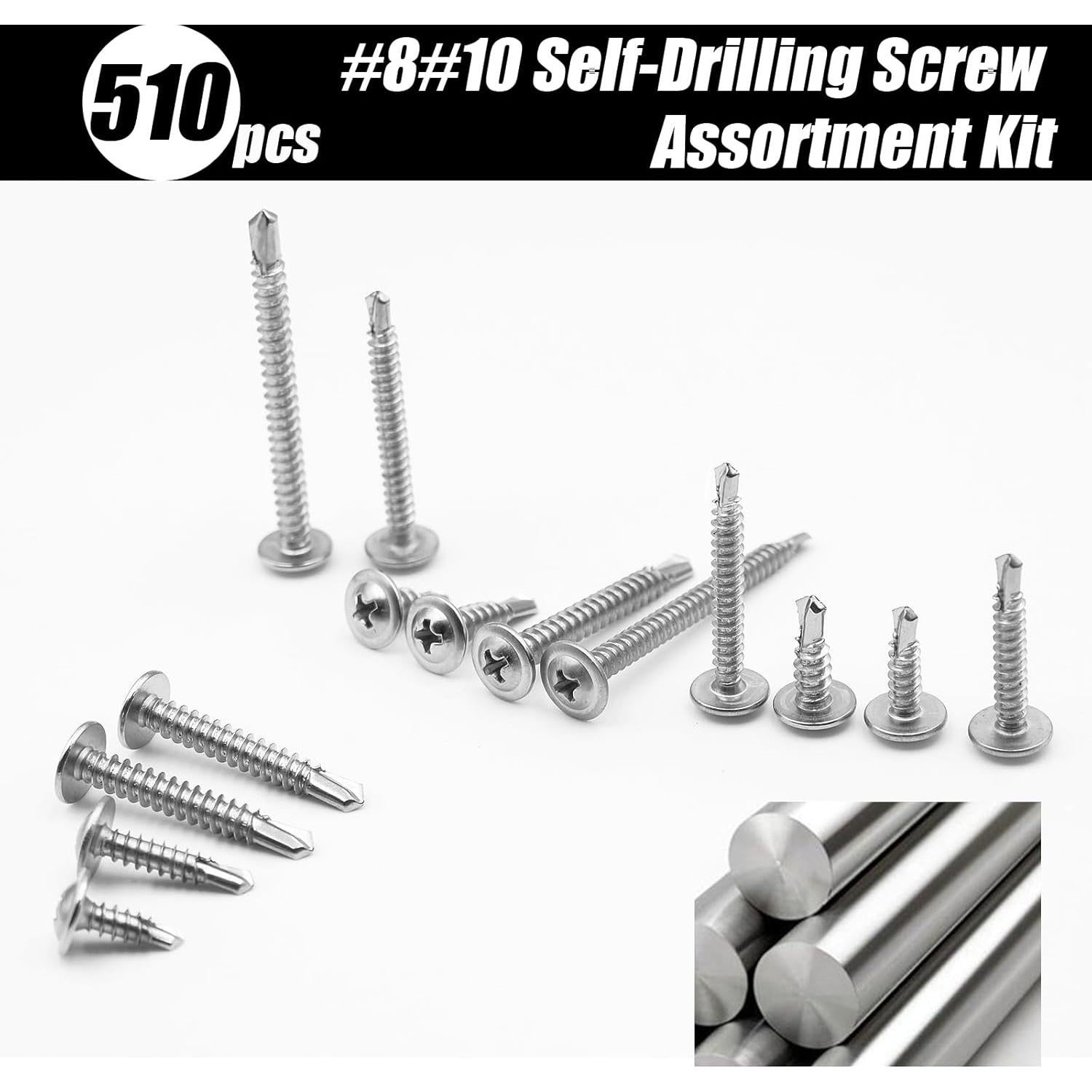 Kit 510 Tornillos Autoperforantes TEK Acero Inoxidable 410