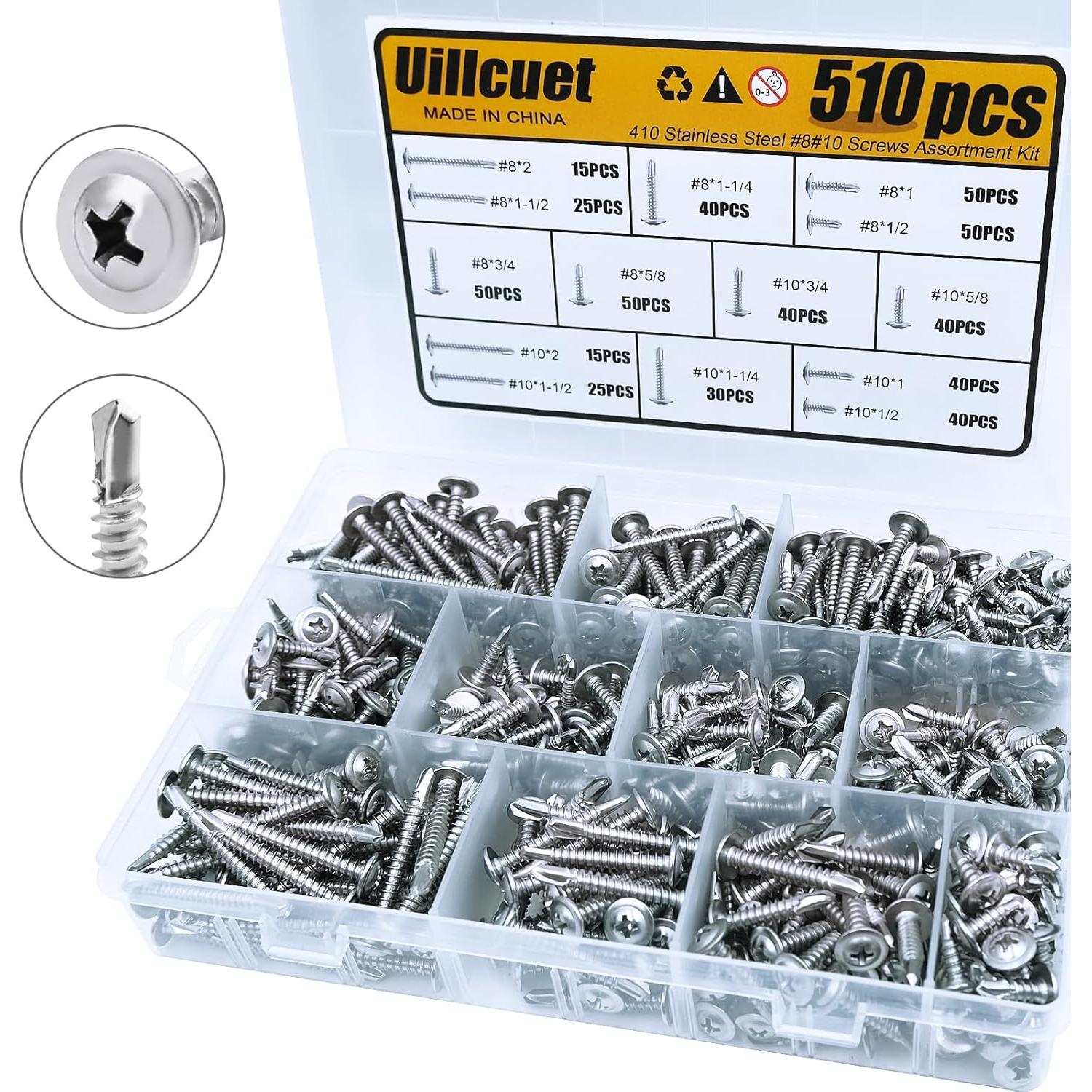 Kit 510 Tornillos Autoperforantes TEK Acero Inoxidable 410