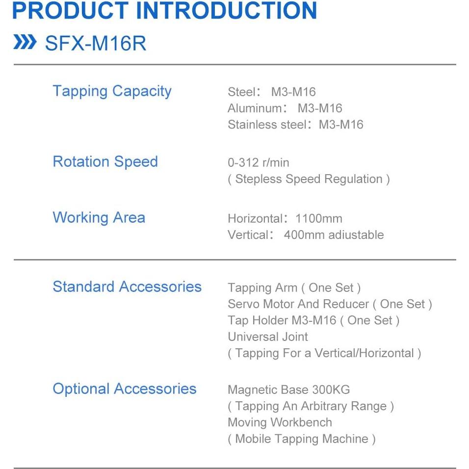 US Stock M3-M16 Universal Electric Tapping Machine Electric Tapping Arm with 375rpm 1200mm Flexible Tapping Arm included 9pcs ANSI Standard Collets