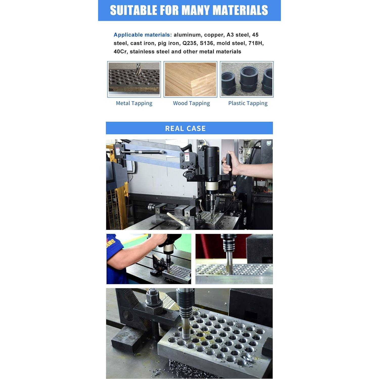 US Stock M3-M16 Universal Electric Tapping Machine Electric Tapping Arm with 375rpm 1200mm Flexible Tapping Arm included 9pcs ANSI Standard Collets