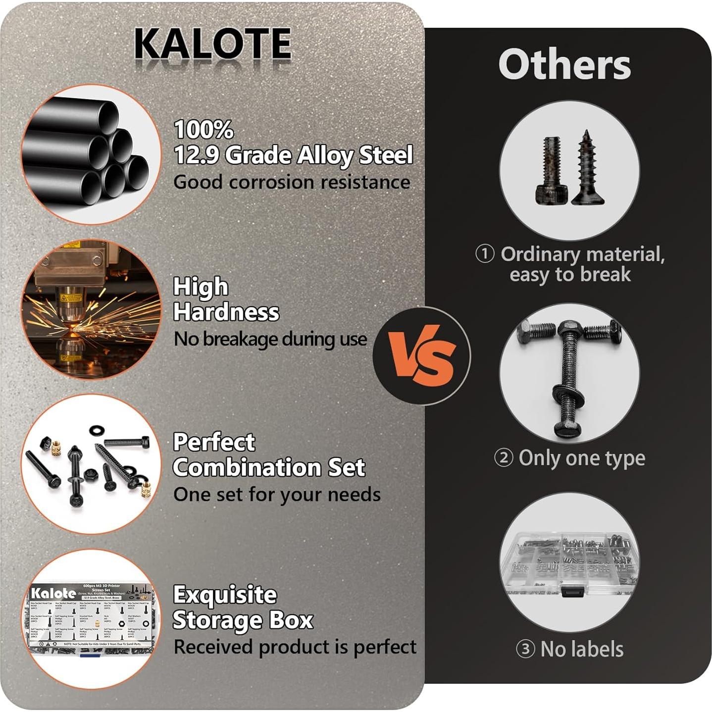 Conjunto de Tornillos M3 600 Piezas Kalote Acero 12.9