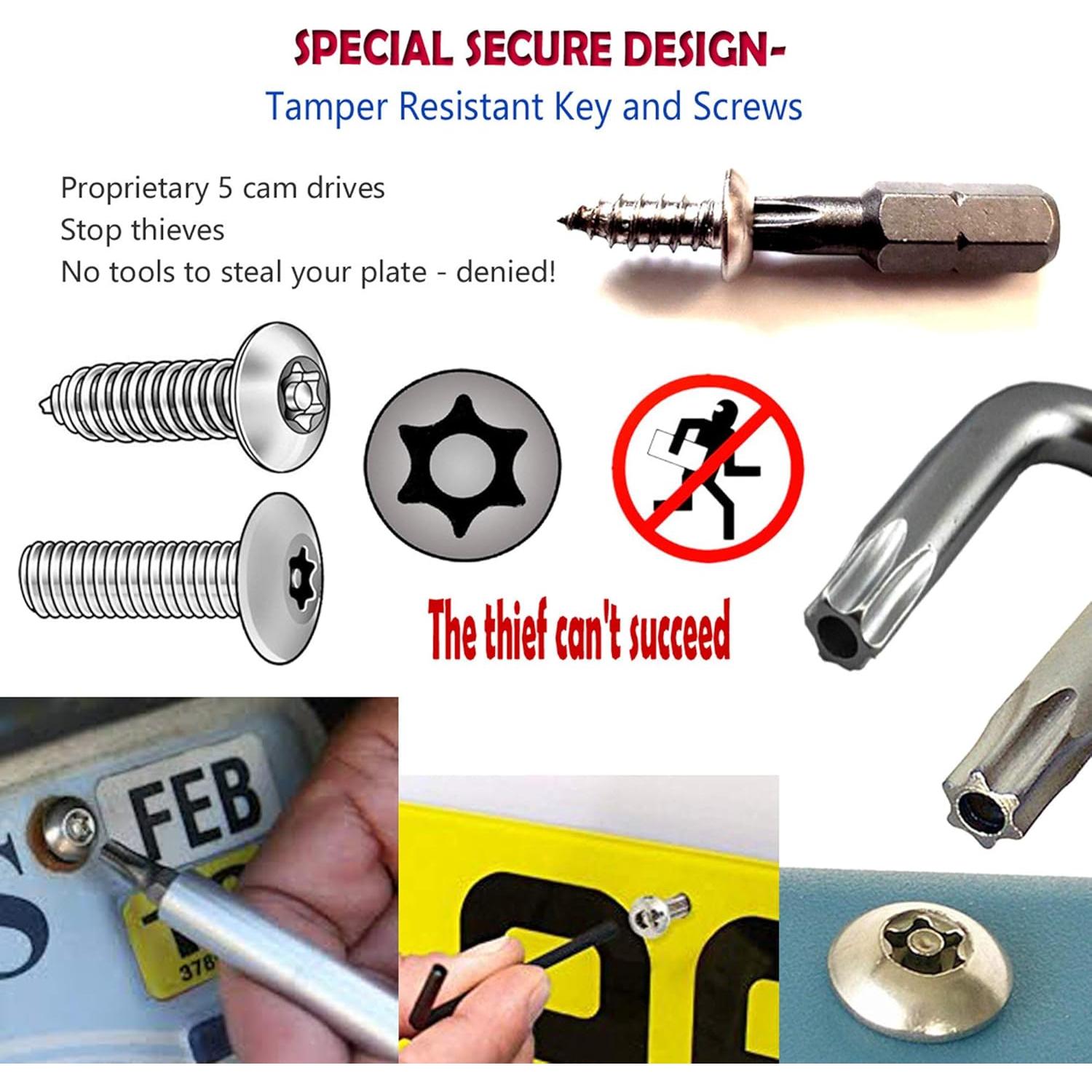 Tornillos Antirrobo Aootf para Placas de Matrícula - Acero Inoxidable, 8 Piezas