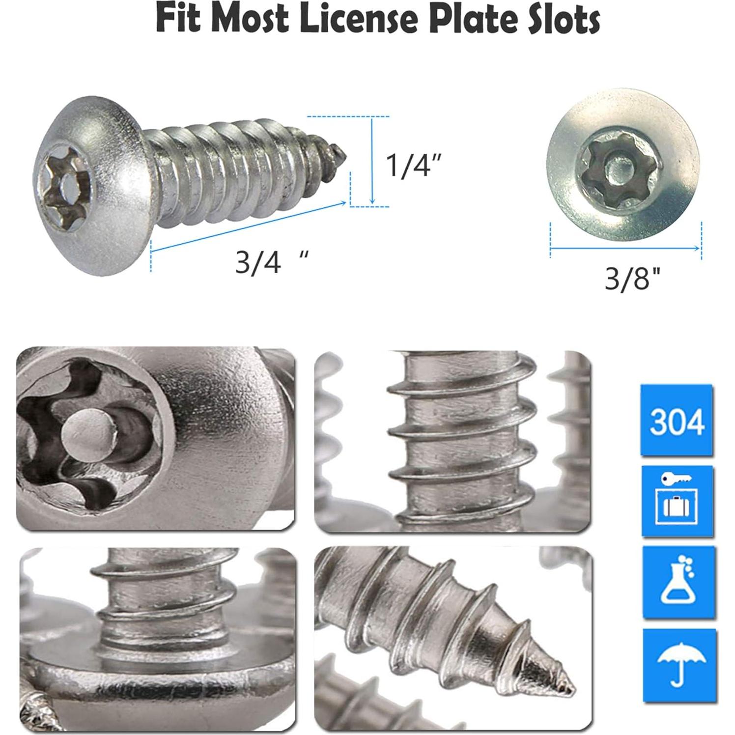 Tornillos Antirrobo Aootf para Placas de Matrícula - Acero Inoxidable, 8 Piezas