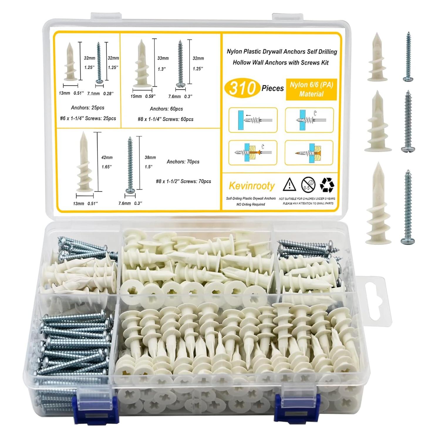 Anclajes para Paneles de Yeso Autoperforantes Kevinrooty 310PCS