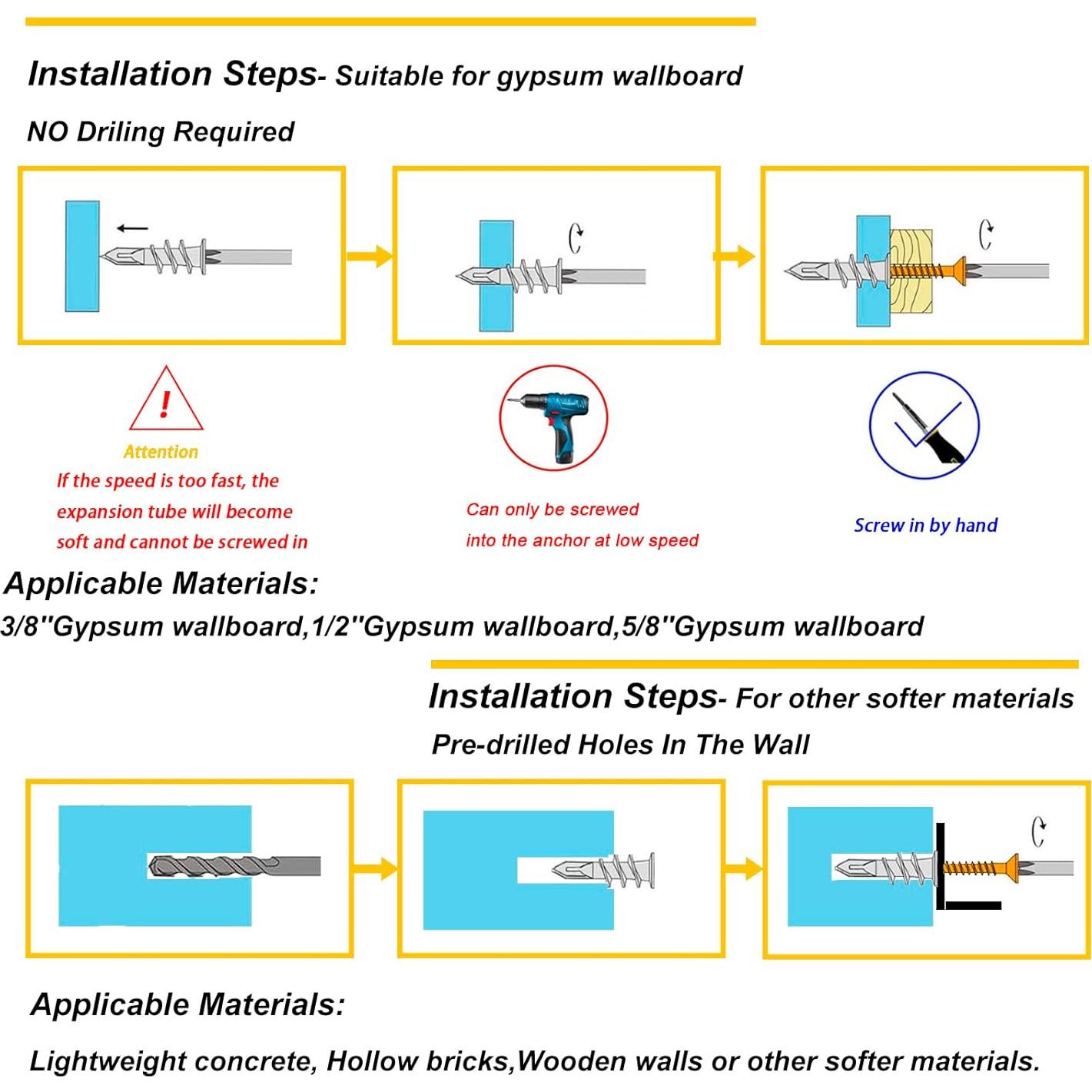 Anclajes para Paneles de Yeso Autoperforantes Kevinrooty 310PCS