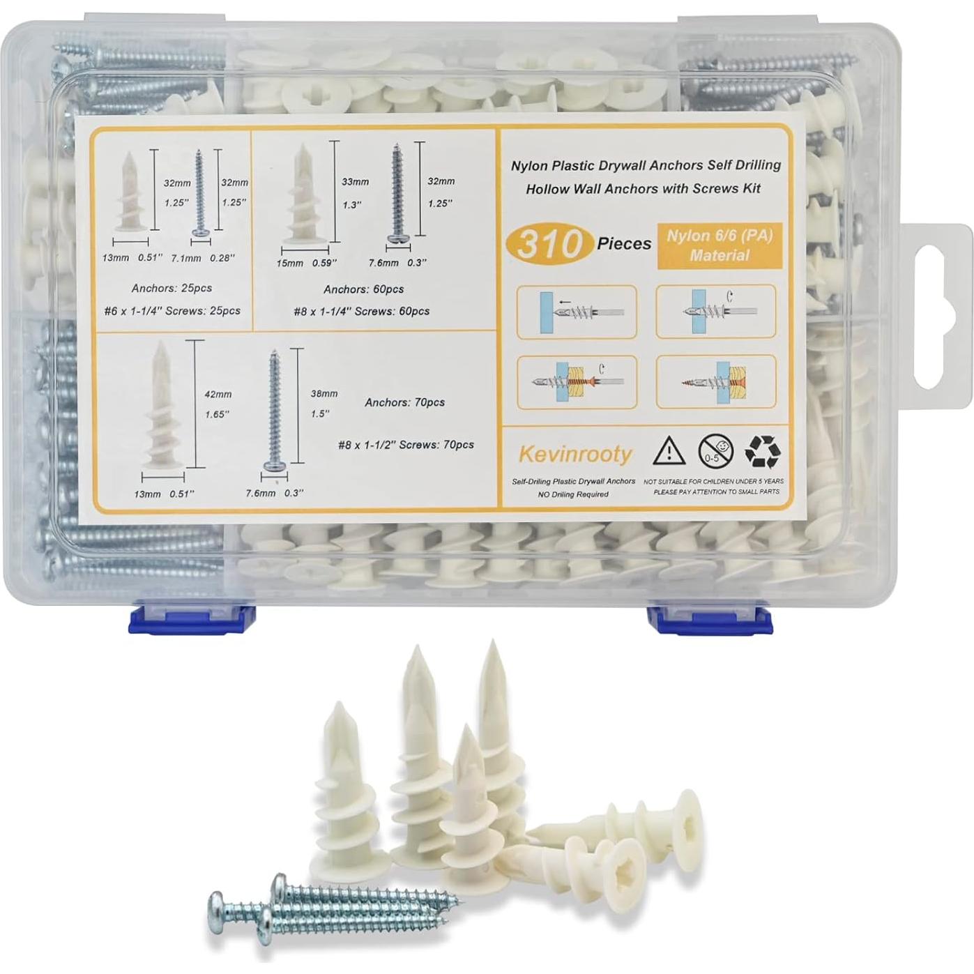 Anclajes para Paneles de Yeso Autoperforantes Kevinrooty 310PCS