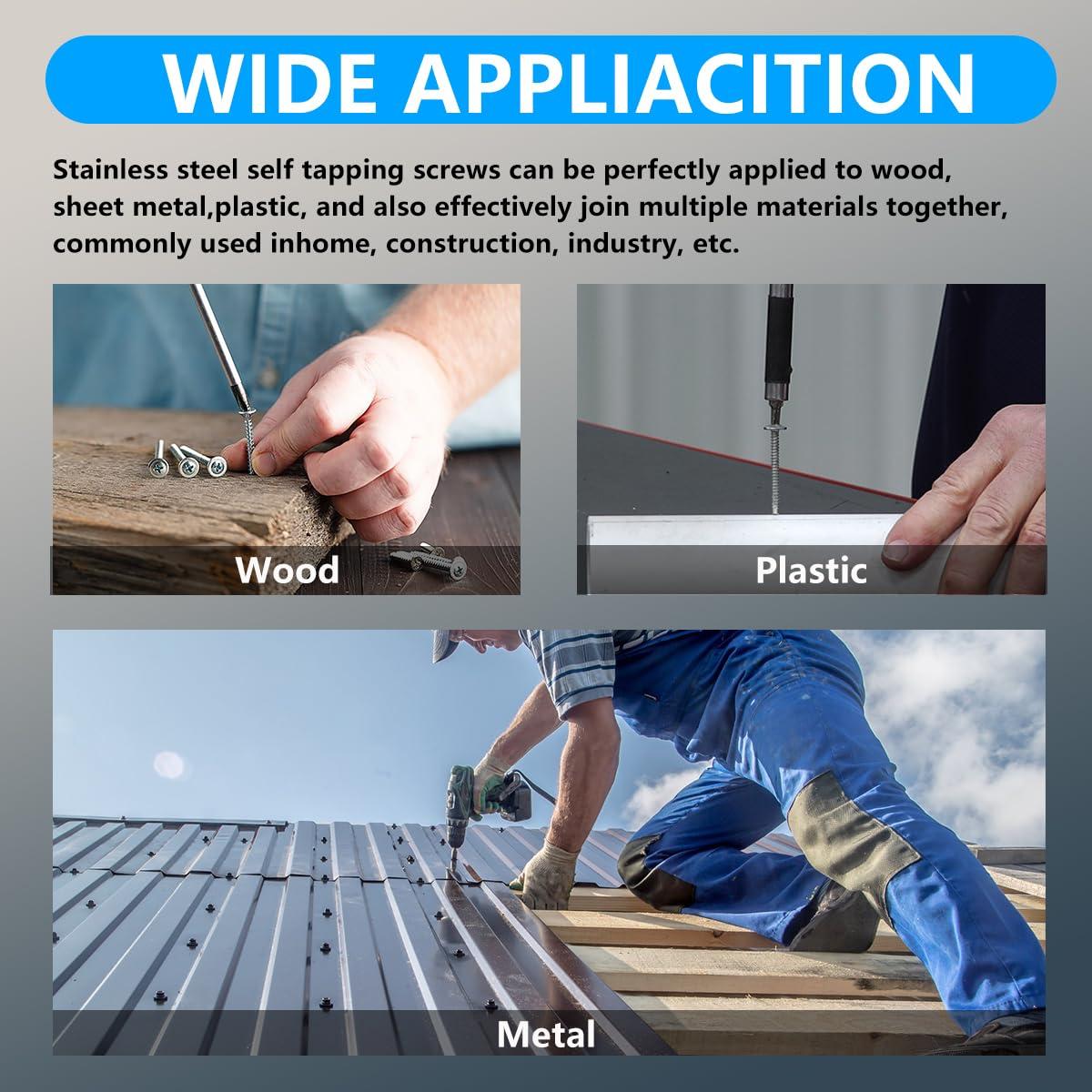 Kit de Tornillos Autoperforantes #8 Muamos 260 Piezas Acero Inoxidable