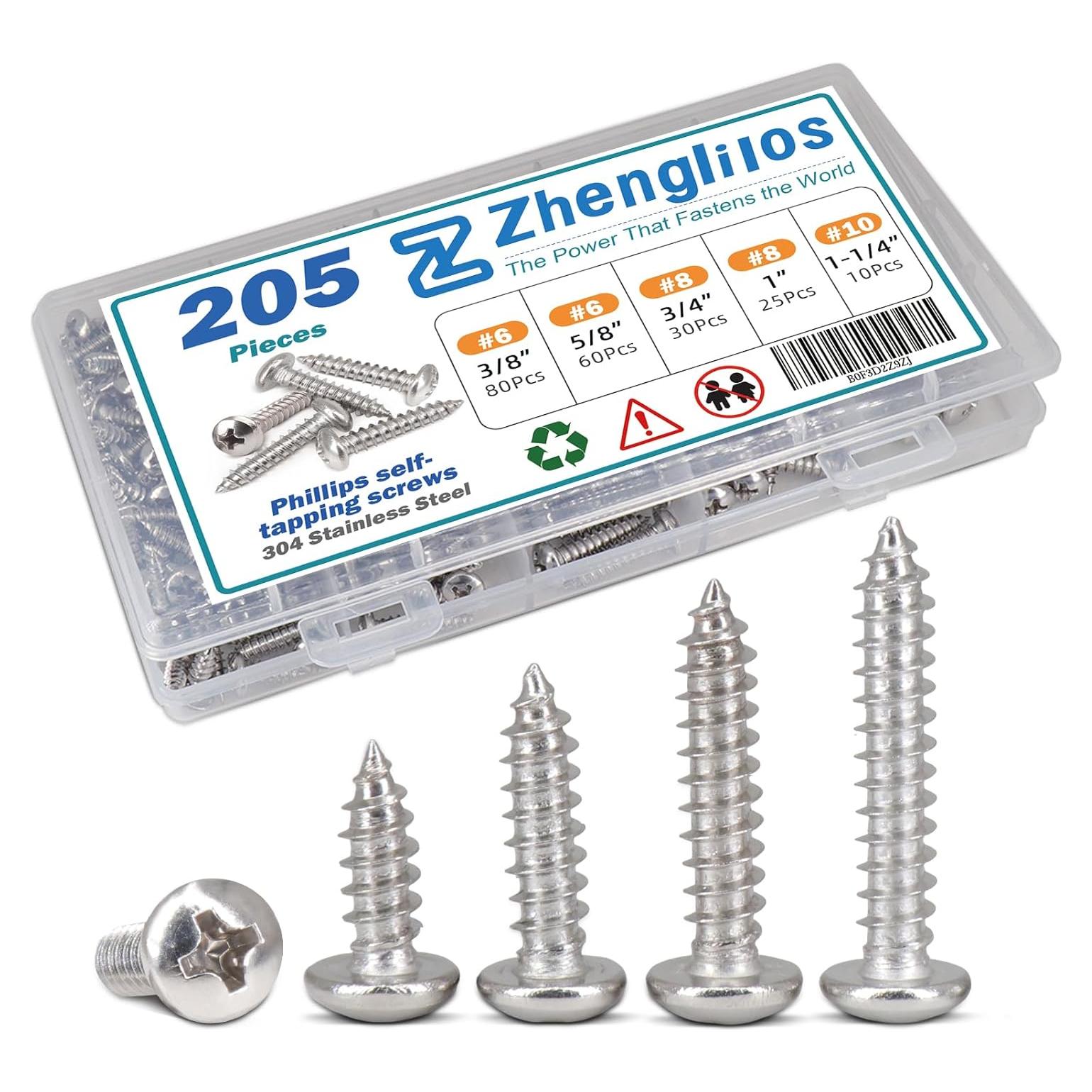 Kit de Tornillos de Madera Zhenglilos 205 Piezas Acero Inoxidable