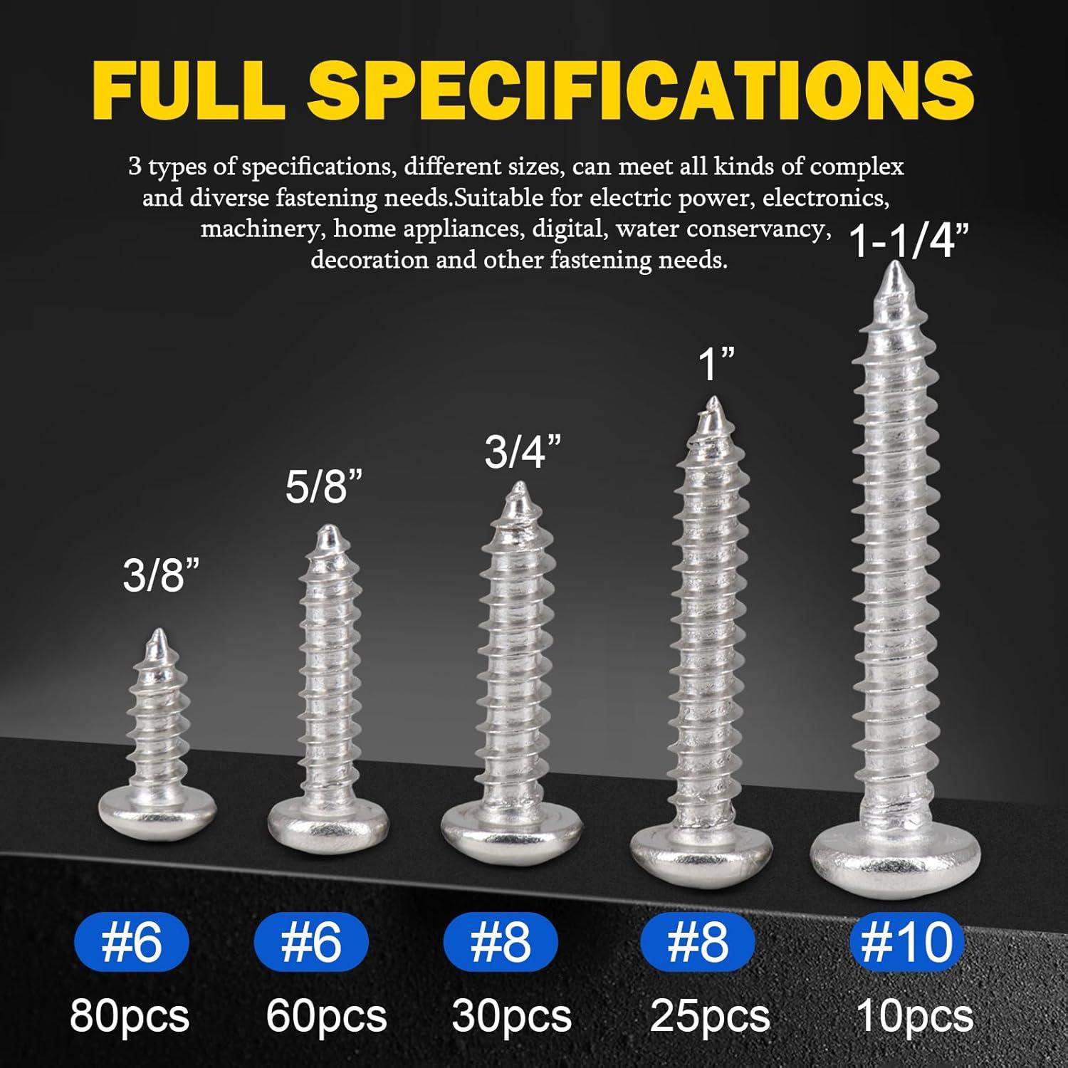 Kit de Tornillos de Madera Zhenglilos 205 Piezas Acero Inoxidable