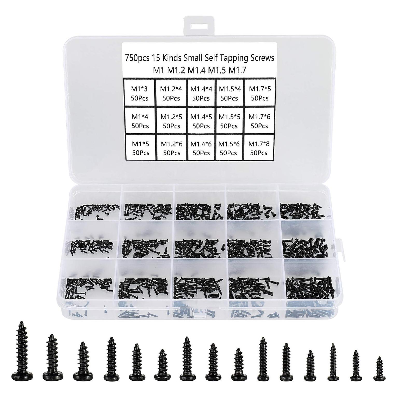 Kit de 750 Tornillos Pequeños M1-M1.7 HanTof - Acero al Carbono