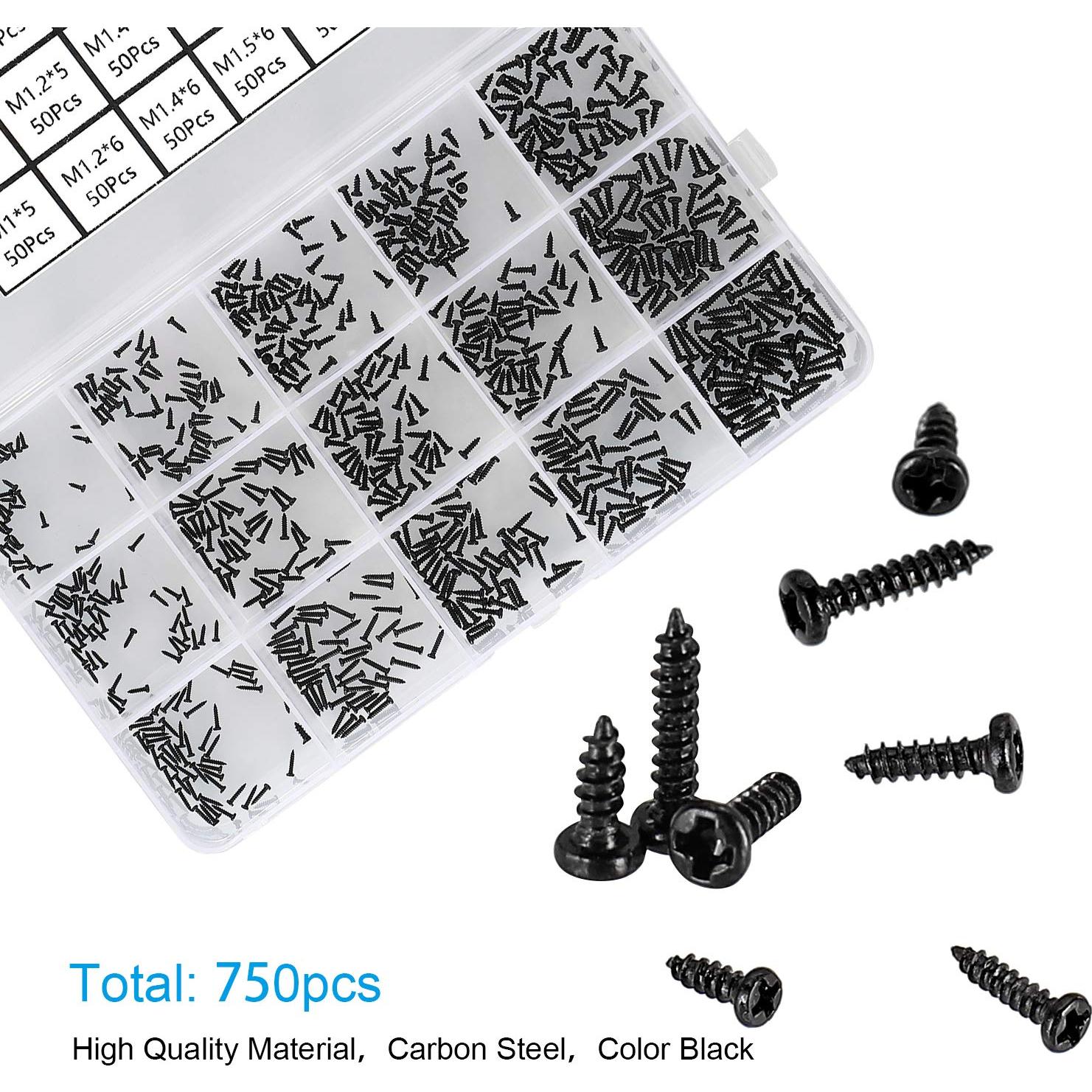 Kit de 750 Tornillos Pequeños M1-M1.7 HanTof - Acero al Carbono