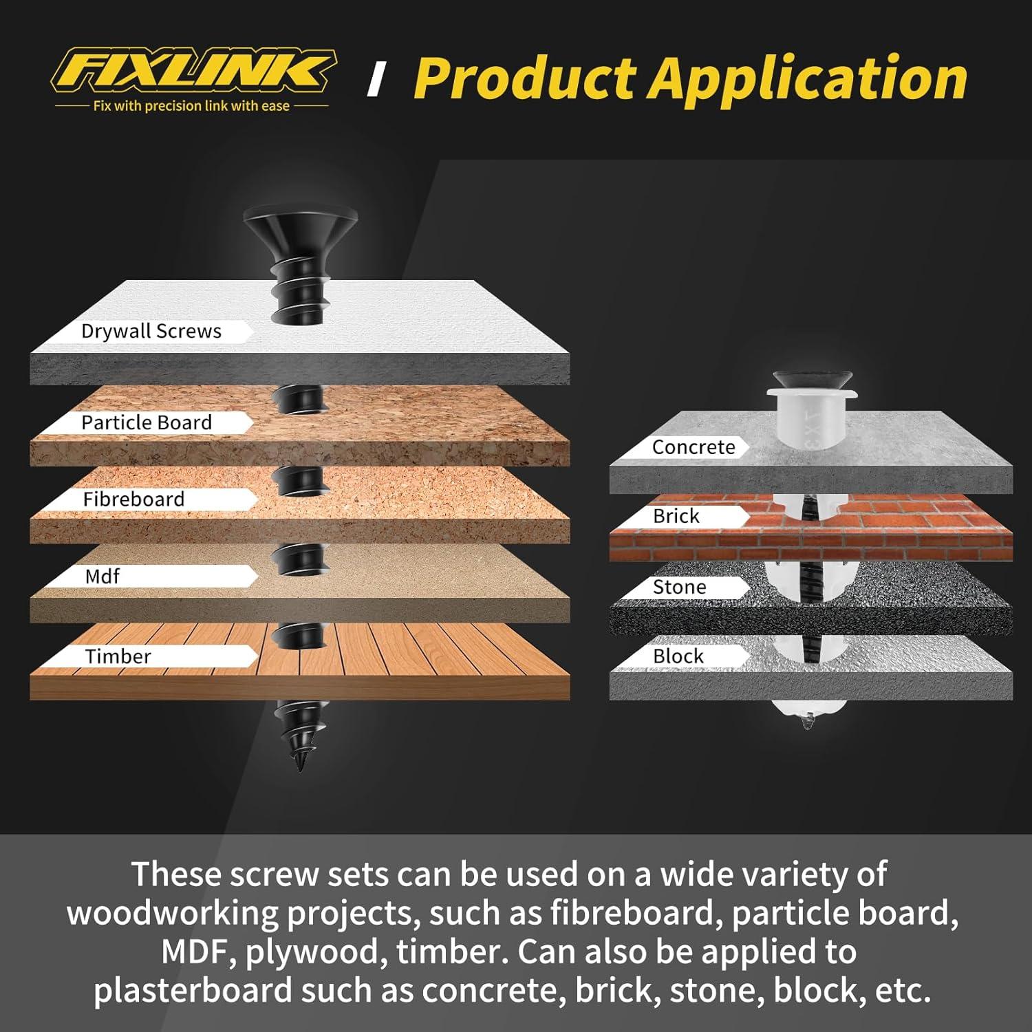 Kit de Tornillos de Madera FIXLINK 240 PCS, 8 Tamaños, Negro