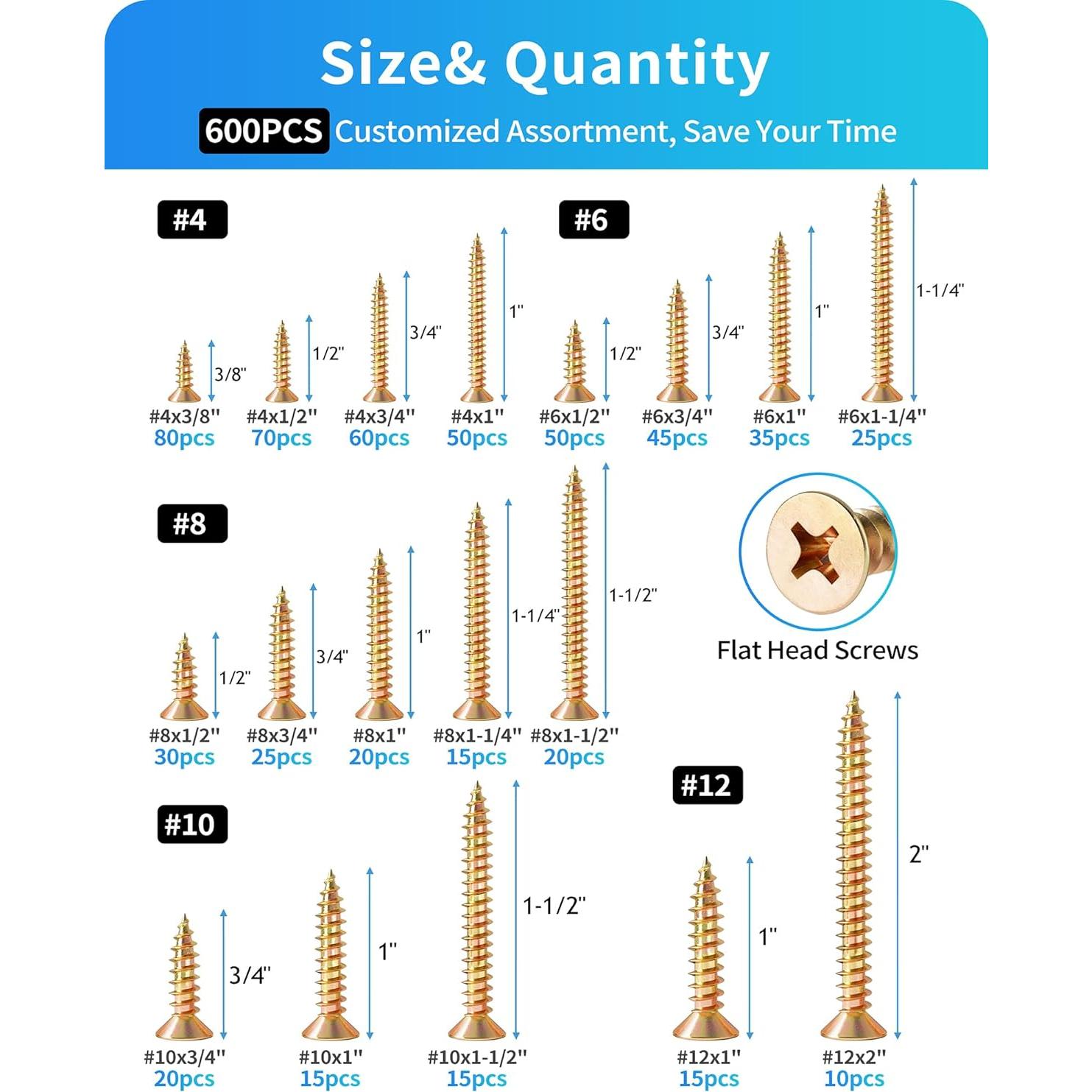 Kit de Tornillos de Madera DIVANC 600 Pcs Acero Inoxidable