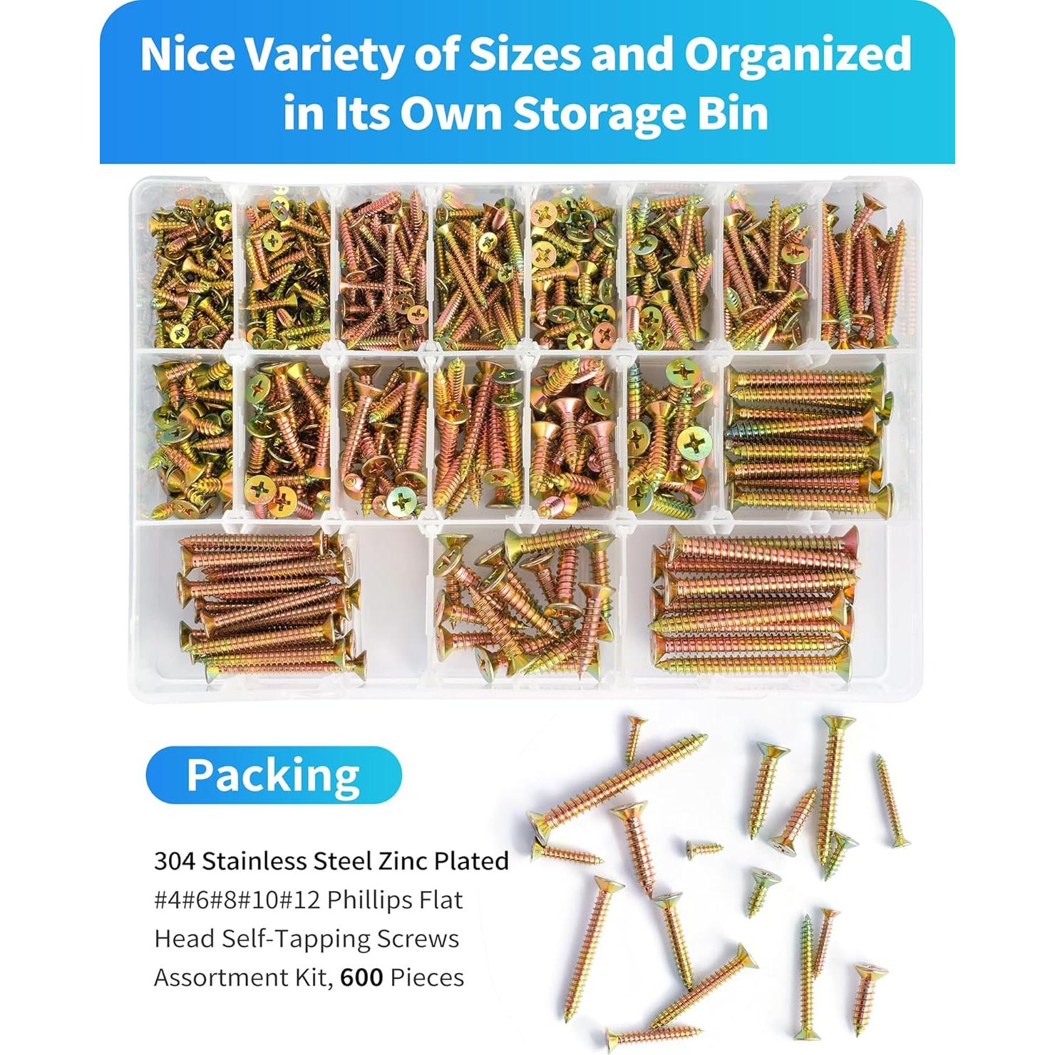 Kit de Tornillos de Madera DIVANC 600 Pcs Acero Inoxidable