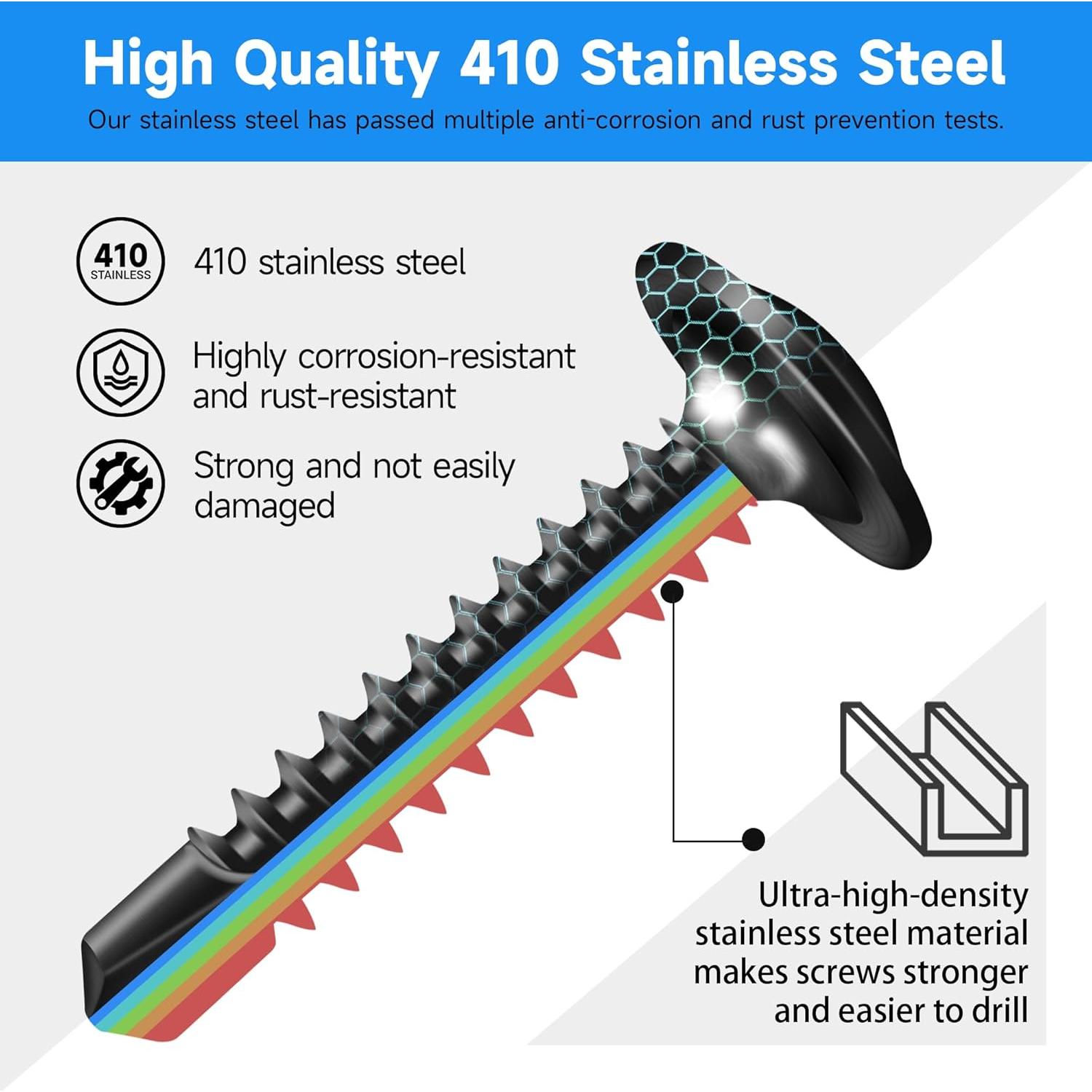 200 Tornillos Autoperforantes #10 x 16 mm Marysino Acero Inoxidable