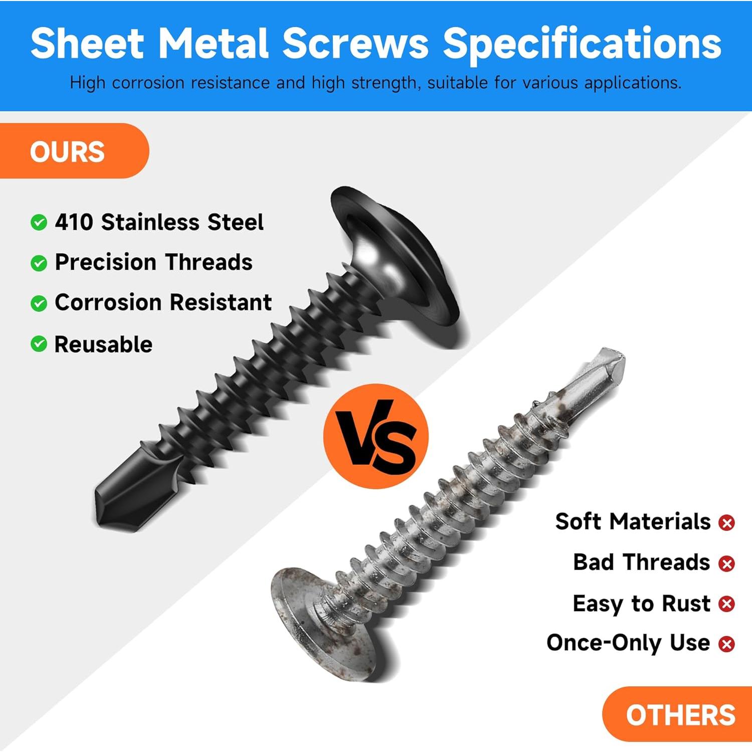 200 Tornillos Autoperforantes #10 x 16 mm Marysino Acero Inoxidable