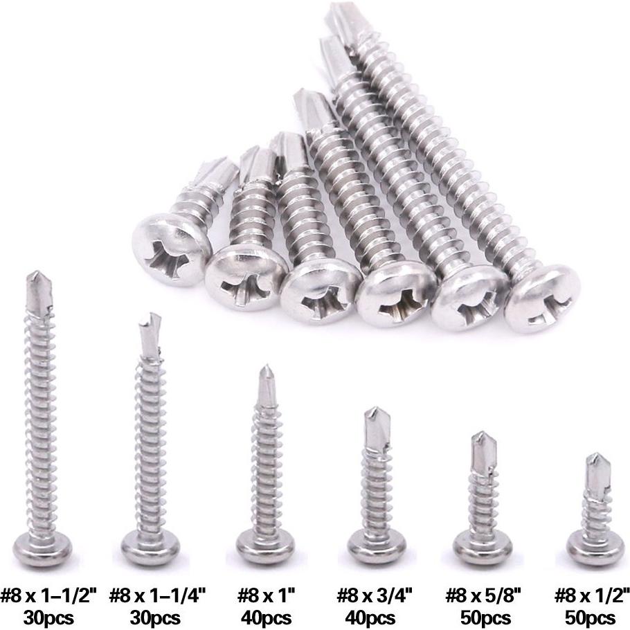 Kit de Tornillos Autoperforantes Hilitchi Acero Inoxidable 410 240 Piezas