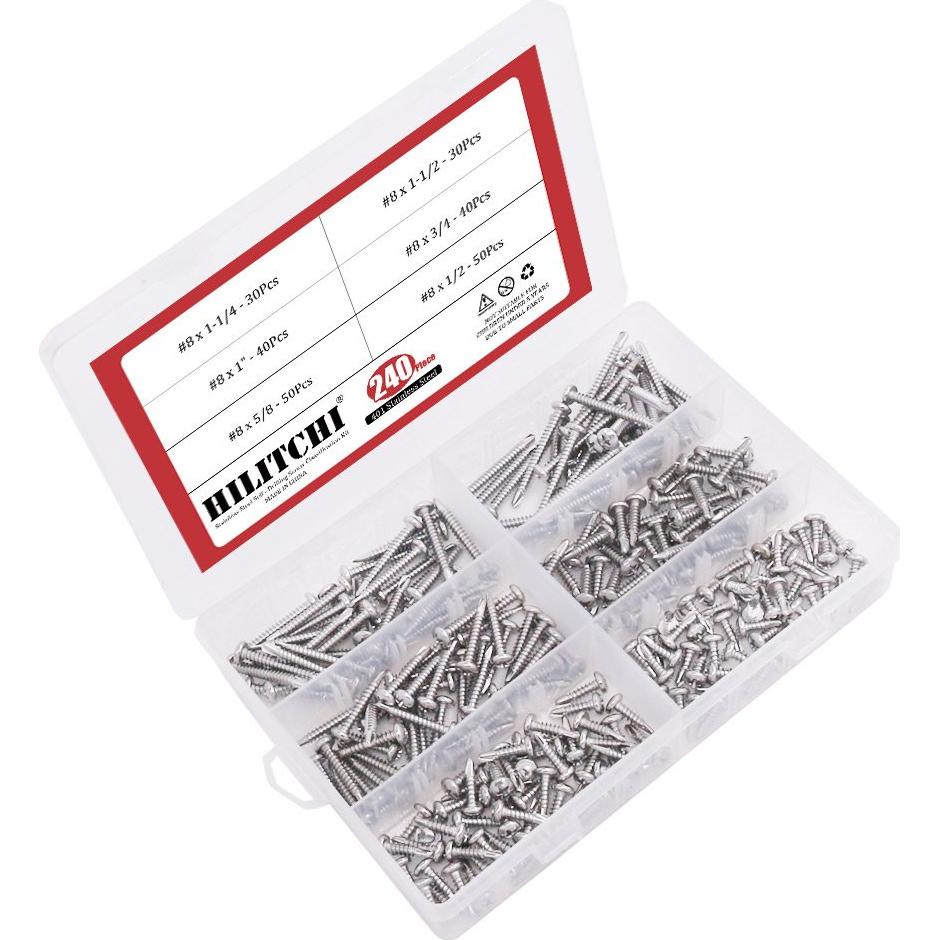 Kit de Tornillos Autoperforantes Hilitchi Acero Inoxidable 410 240 Piezas