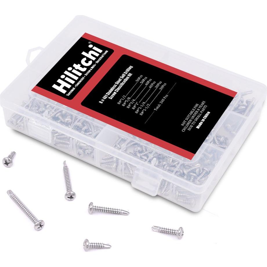 Kit de Tornillos Autoperforantes Hilitchi Acero Inoxidable 410 240 Piezas