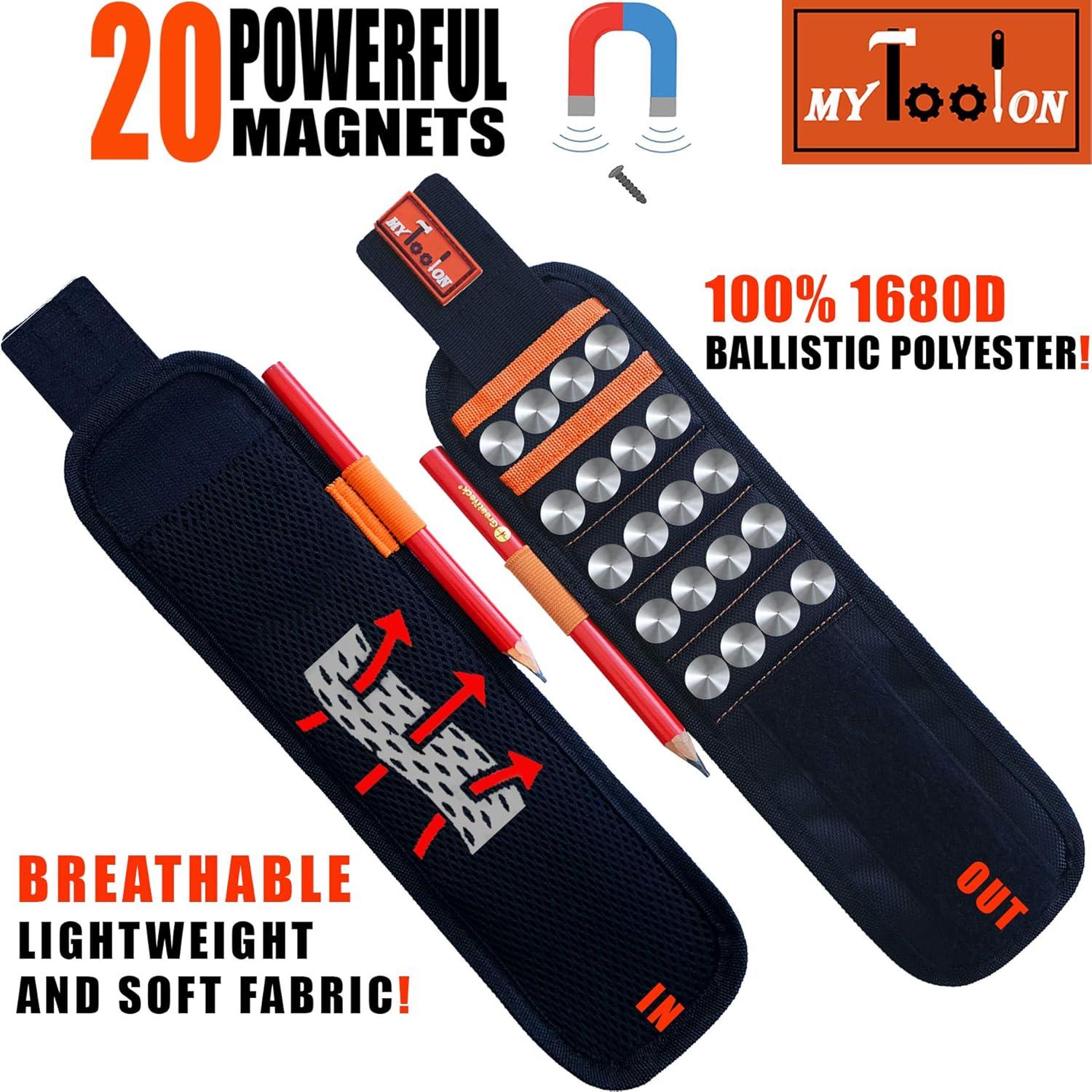 Pulsera Magnética MYTOOLON con 20 Imanes y 2 Bolsillos - Negro