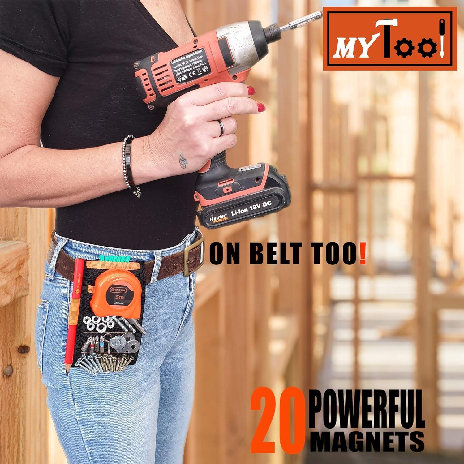 Pulsera Magnética MYTOOLON con 20 Imanes y 2 Bolsillos - Negro