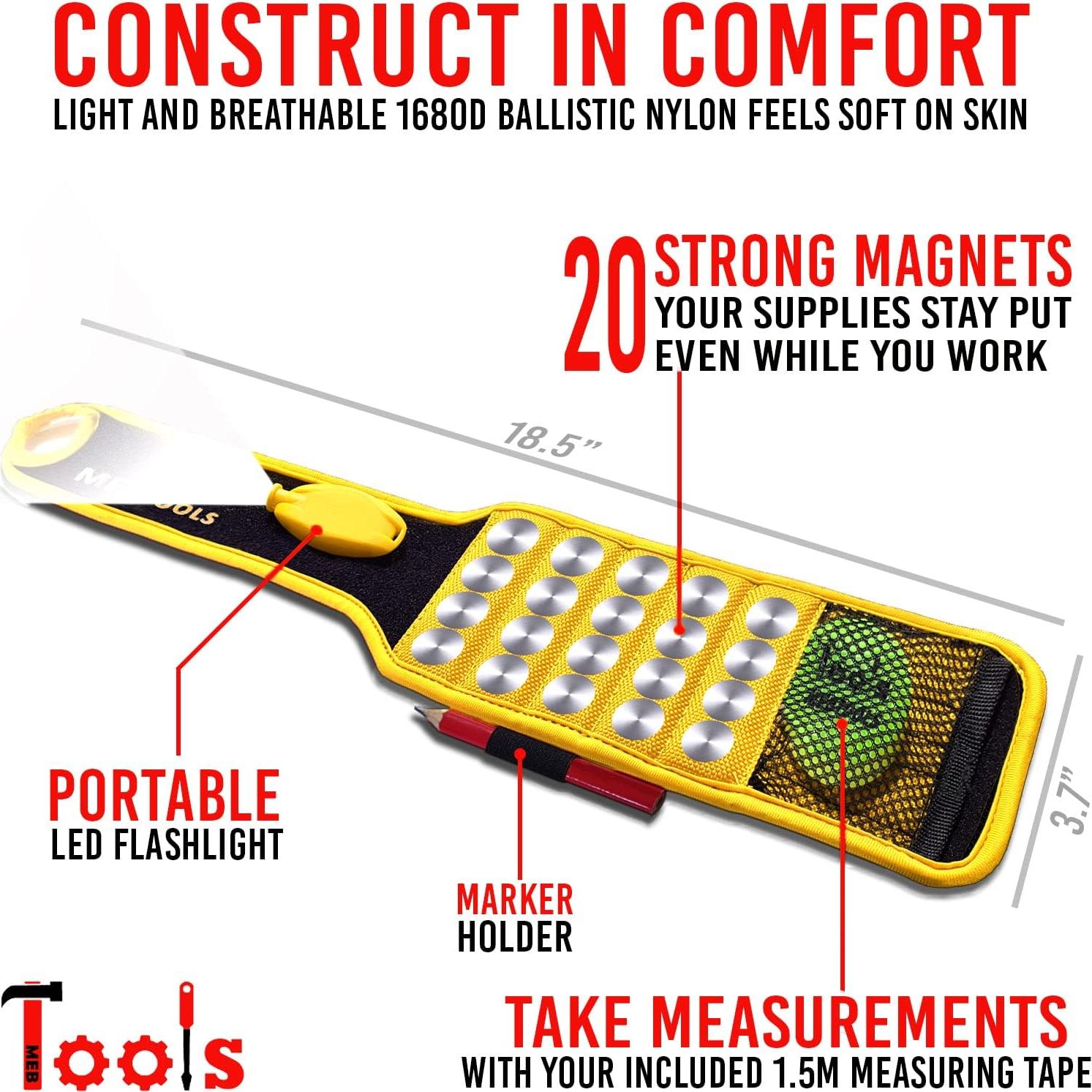 Pulsera Magnética MEBTOOLS con Linterna y Cinta Métrica 1.5m