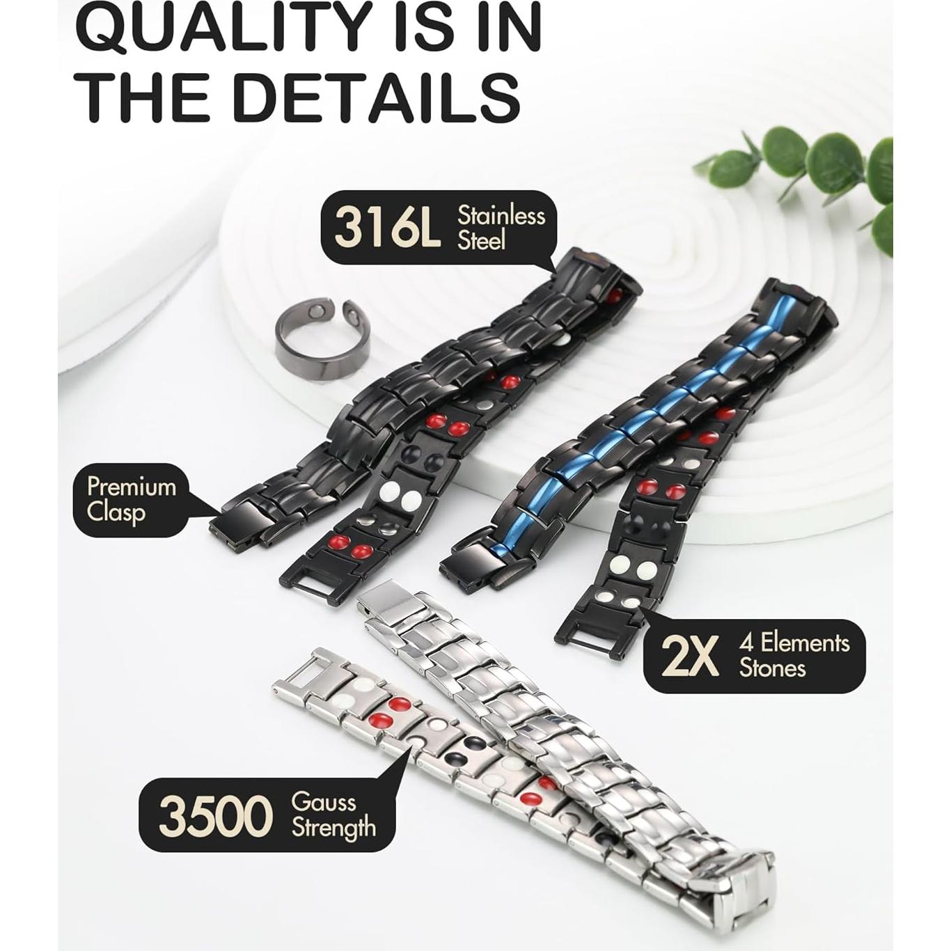 Pulsera Magnética de Acero de Titanio para Hombres - 22 cm