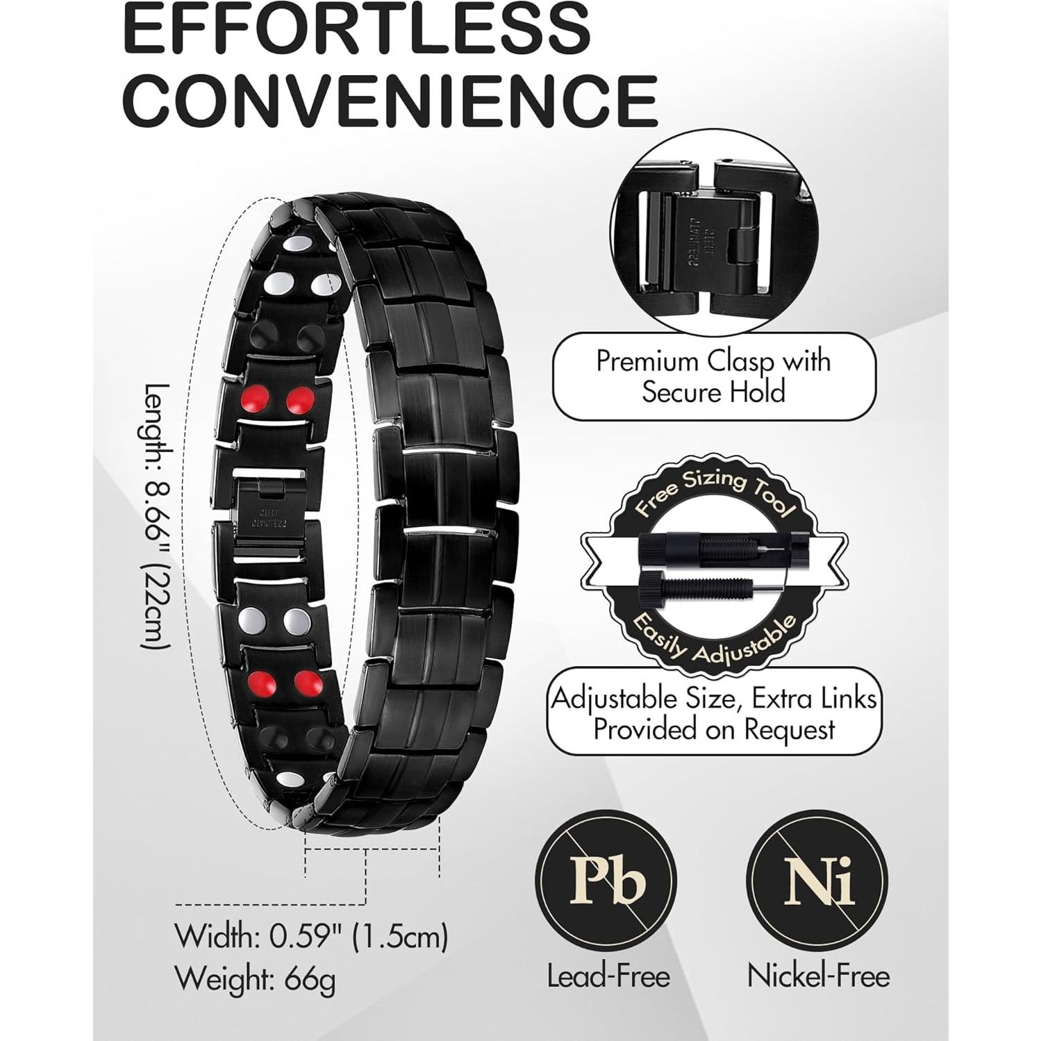 Pulsera Magnética de Acero de Titanio para Hombres - 22 cm