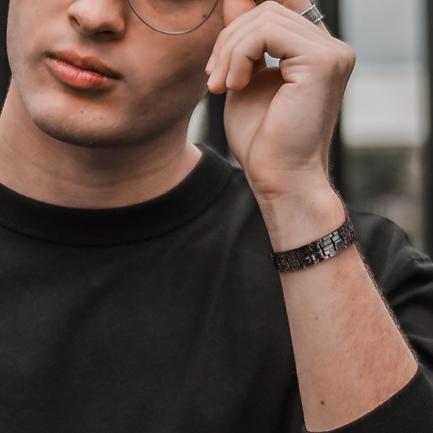 Pulsera Magnética de Cobre Negro Mate RainSo 22.5 cm Ajustable