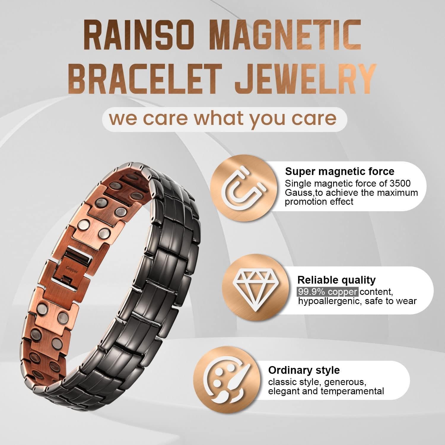 Pulsera Magnética de Cobre Negro Mate RainSo 22.5 cm Ajustable