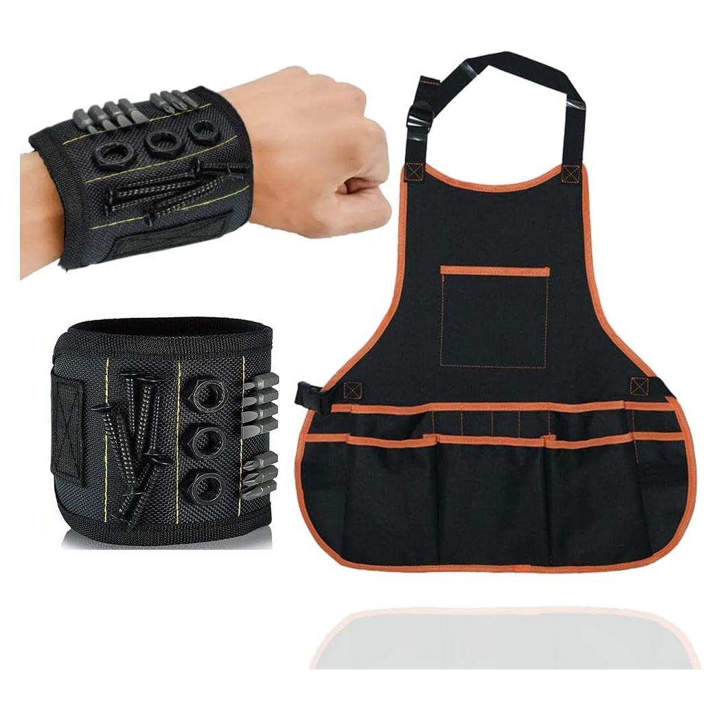 Conjunto de Delantal y Pulsera Magnética CACUINA - 16 Bolsillos