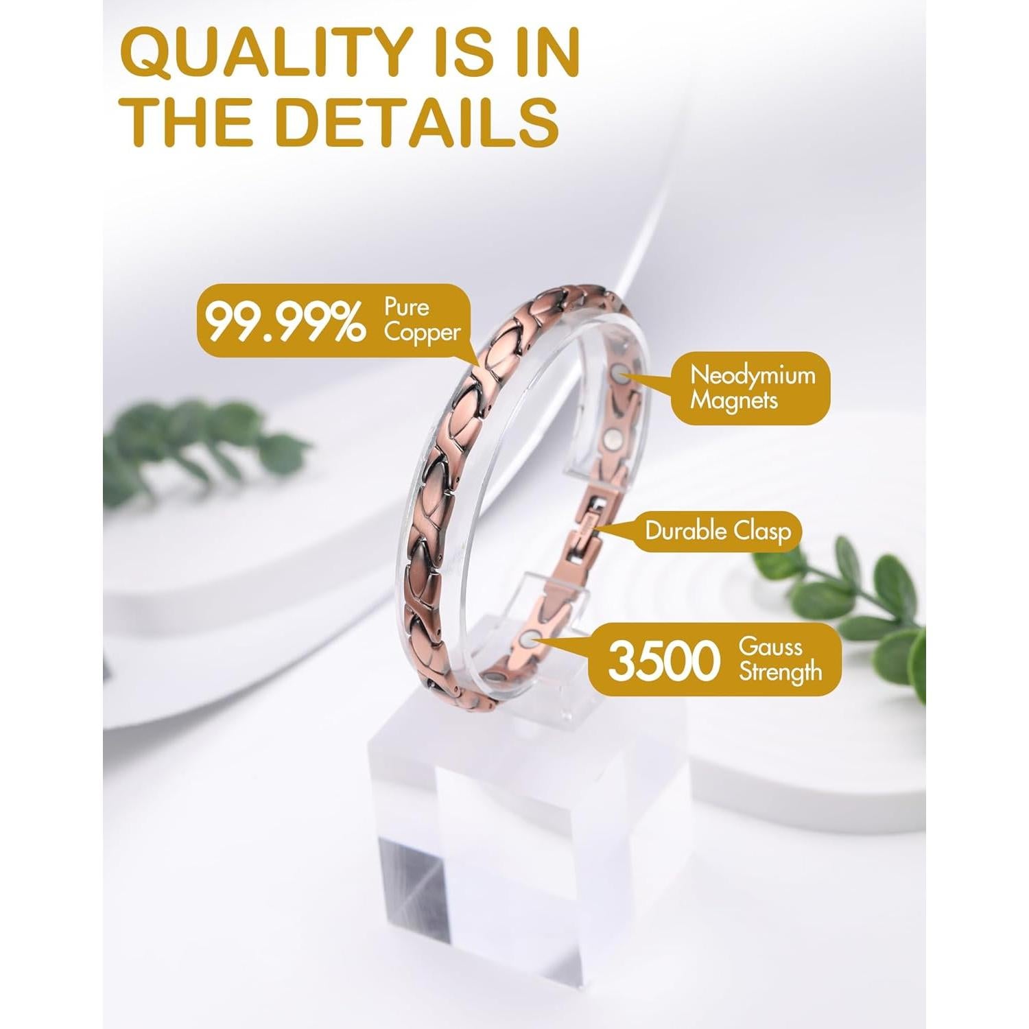 Pulsera Magnética de Cobre Feraco 99.99% Pura para Mujeres