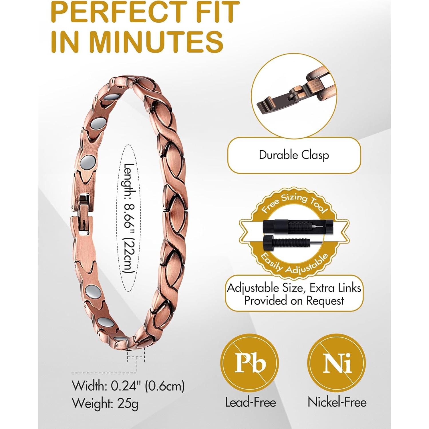 Pulsera Magnética de Cobre Feraco 99.99% Pura para Mujeres