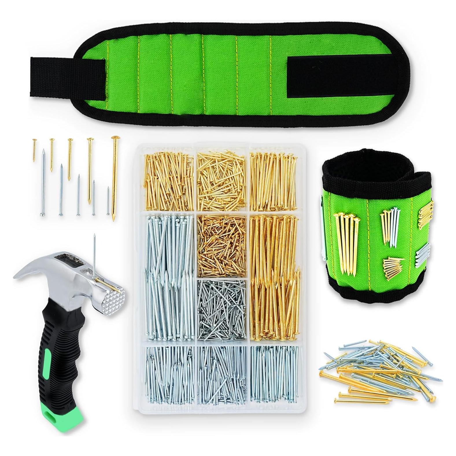 Kit de Clavos TOYIEW 1002 Piezas con Martillo y Muñequera