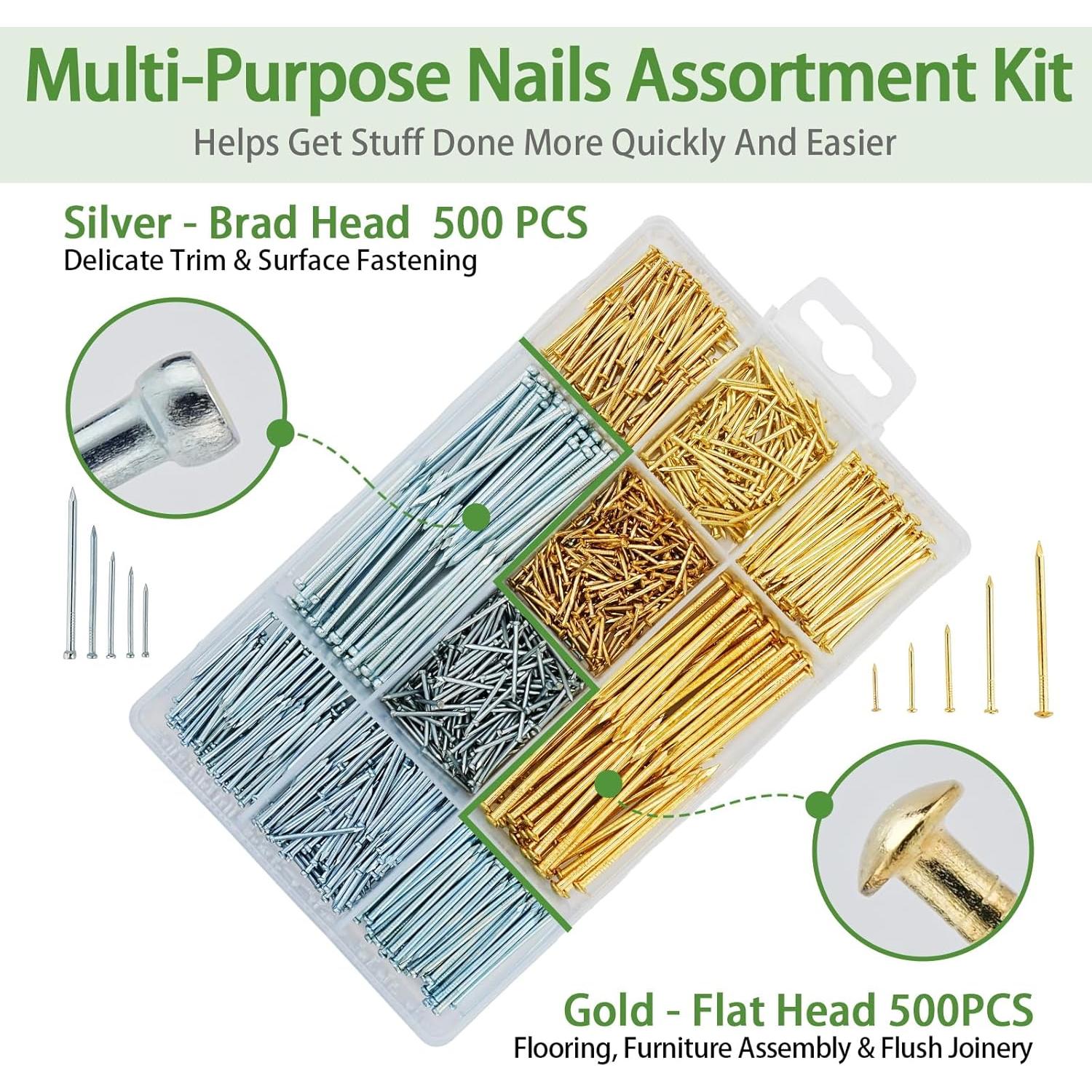 Kit de Clavos TOYIEW 1002 Piezas con Martillo y Muñequera