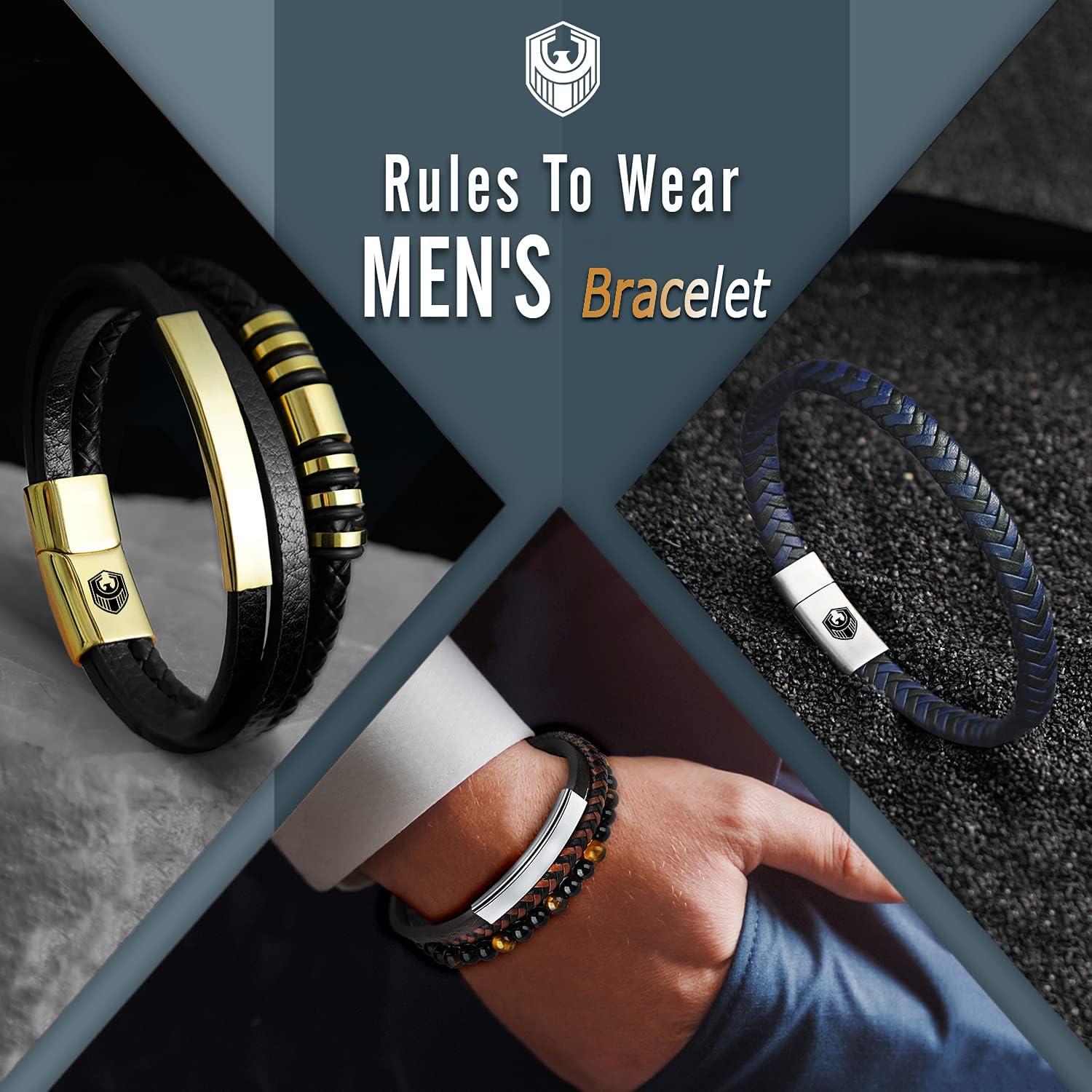 Pulsera de Cuero Trenzada para Hombres con Perlas de Lava y Ónix