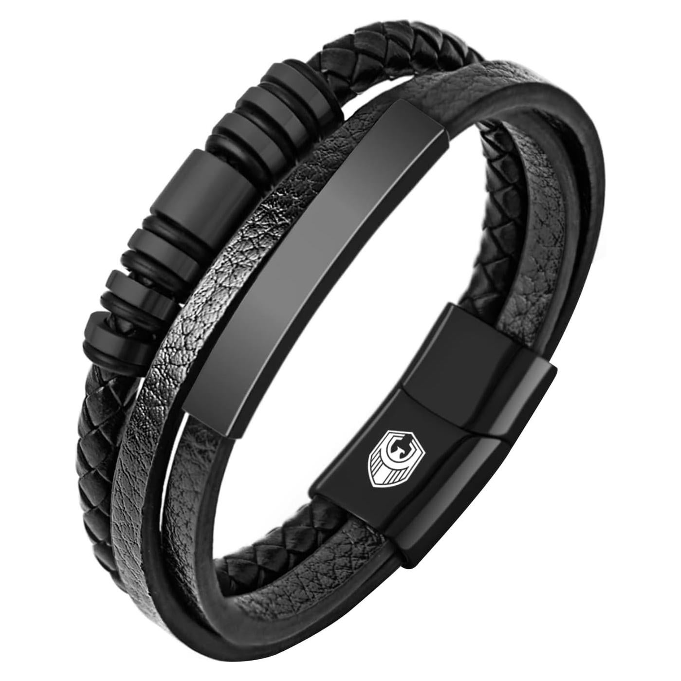 Pulsera de Cuero Trenzado para Hombres con Cierre Magnético 20 cm